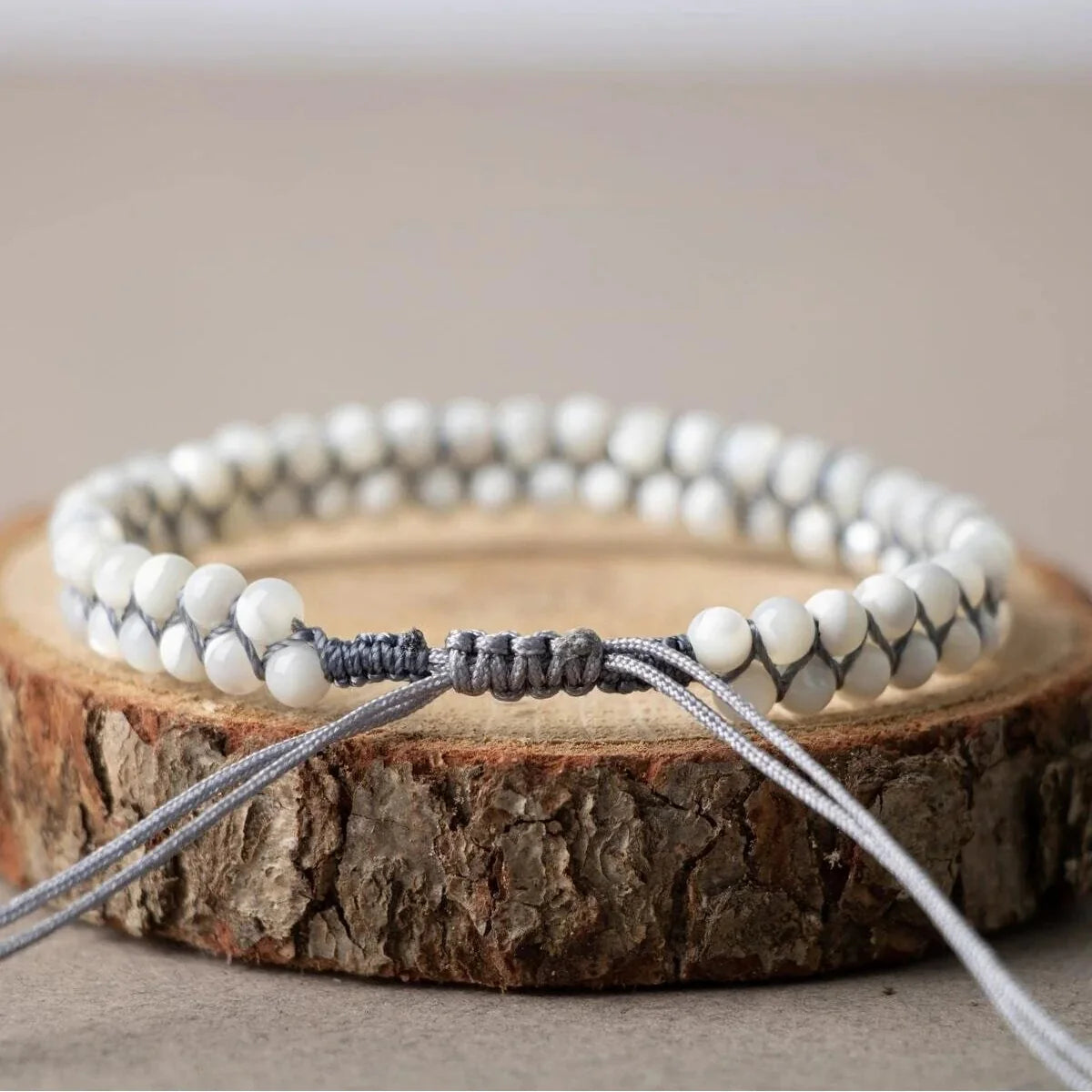 Laboratory Certified White Mother of Pearl Natural Stone Double Strand Bracelet – 4 mm
