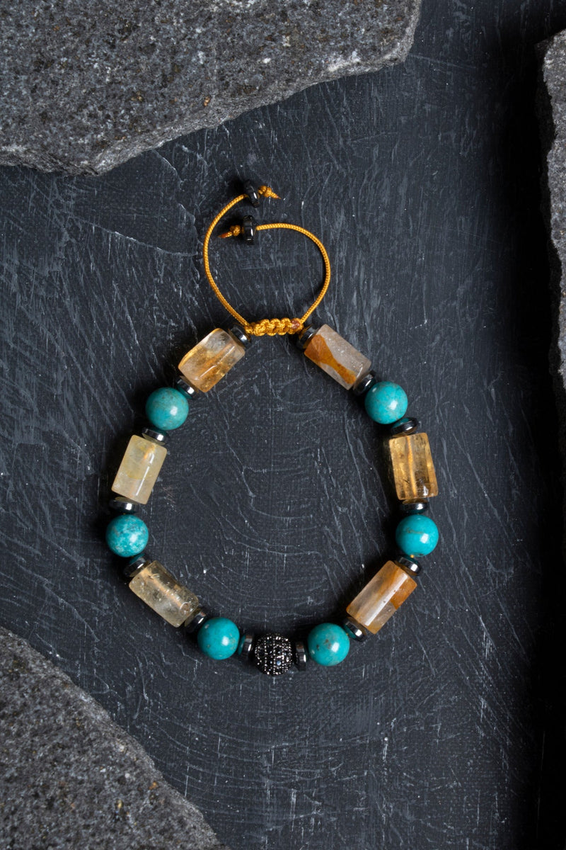 Laboratory Certified Turquoise, Citrine & Hematite Natural Stone Macramé Bracelet