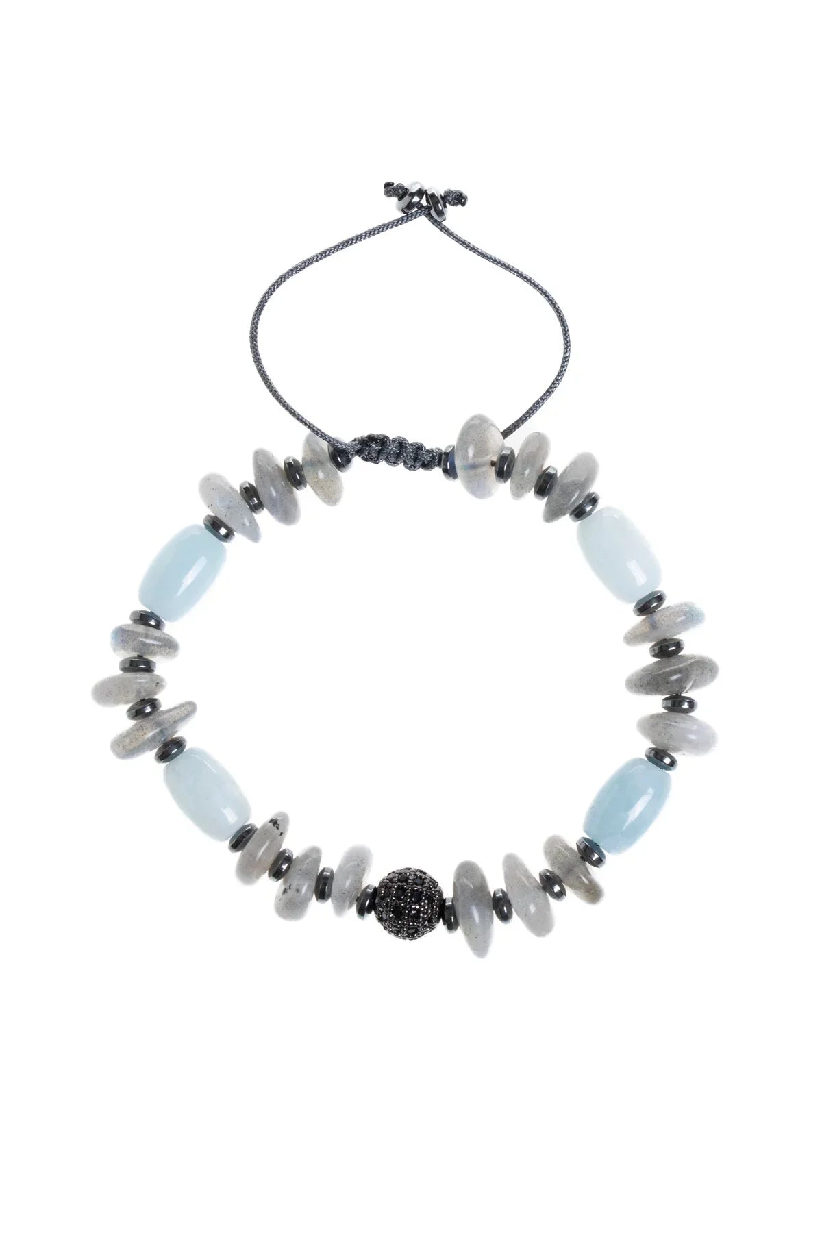 Laboratory Certified Aquamarine & Labradorite Natural Stone Macramé Bracelet
