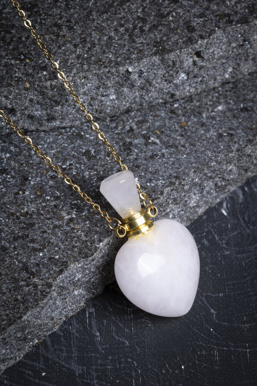 Laboratory Certified Rose Quartz Natural Stone Perfume Bottle Necklace