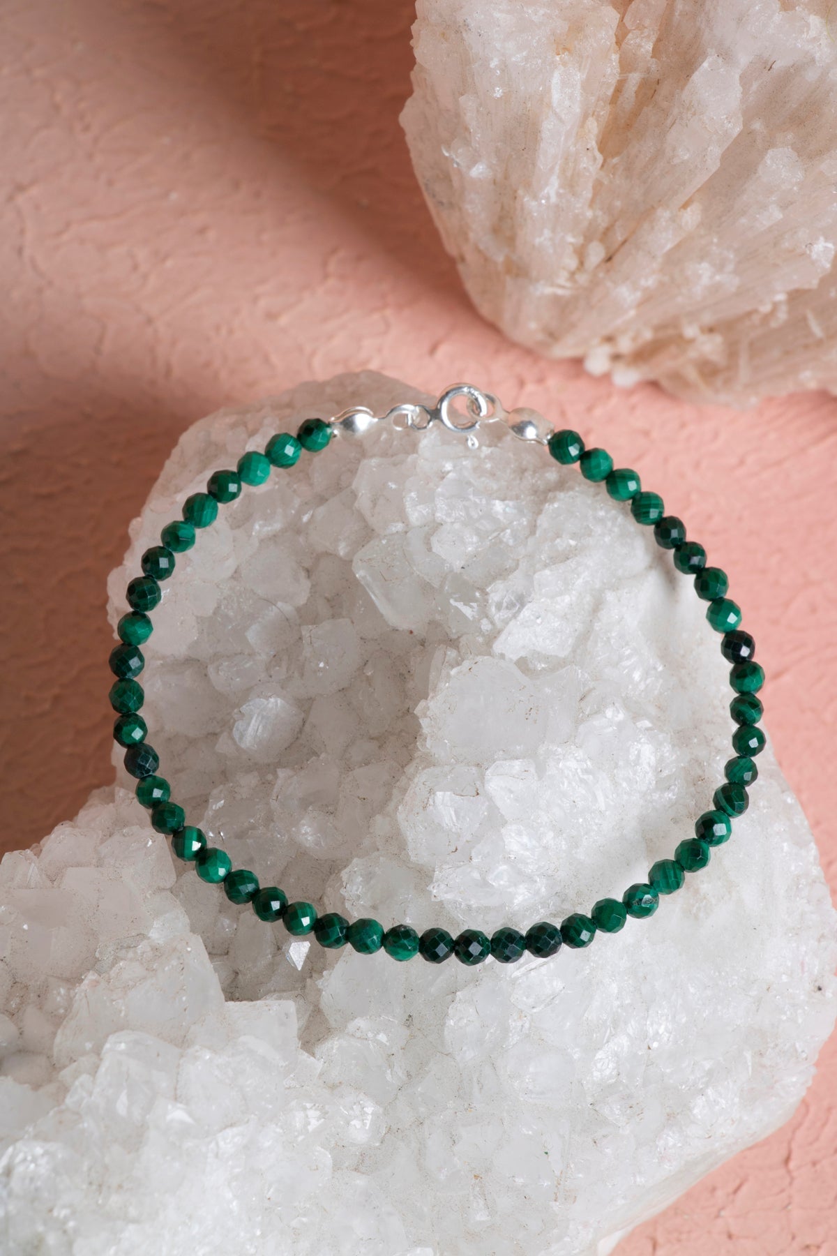 Laboratory Certified Malachite Natural Stone Bracelet with Silver Clasp