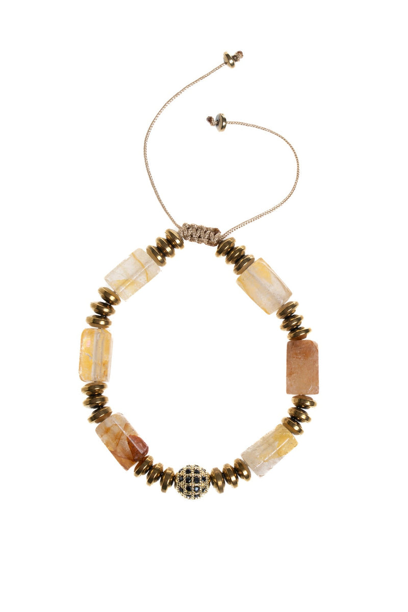 Laboratory Certified Citrine & Hematite Natural Stone Bracelet with Zircon Accents
