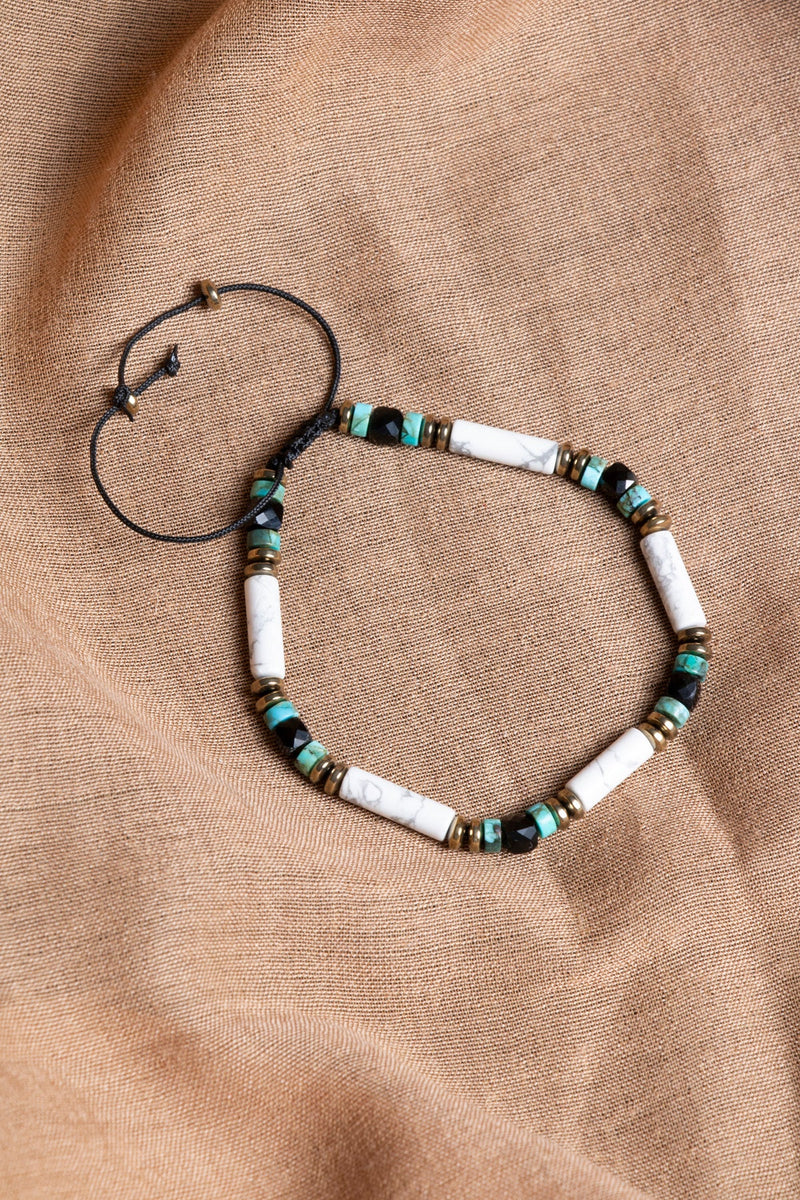 Laboratory Certified Obsidian, Howlite & Turquoise Natural Stone Macramé Bracelet
