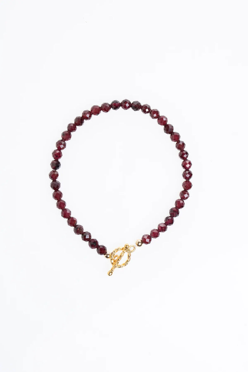 Laboratory Certified Garnet (Lal) Gold-Plated Faceted Natural Stone Bracelet