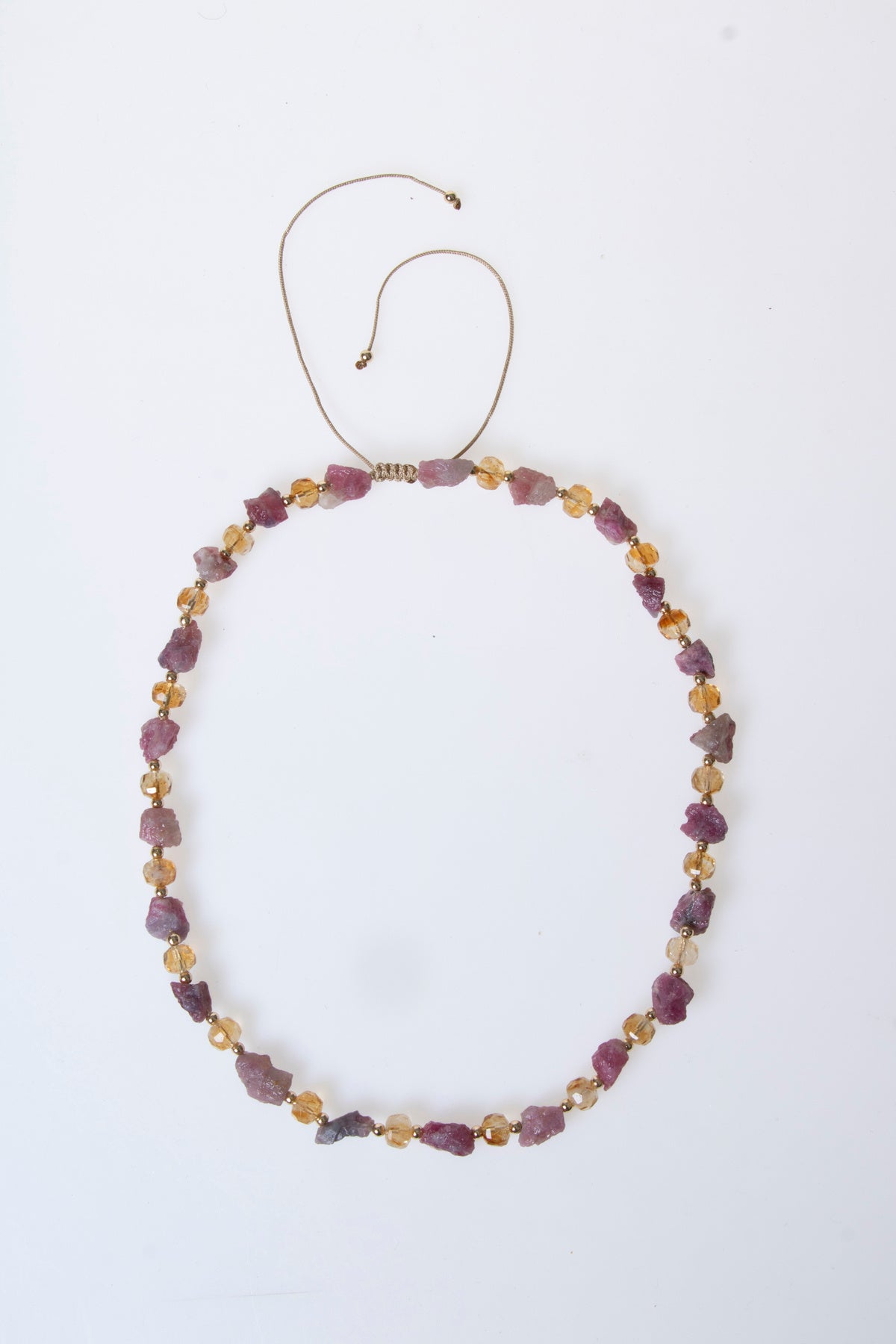 Laboratory Certified Pink Tourmaline & Citrine Natural Stone Macramé Necklace