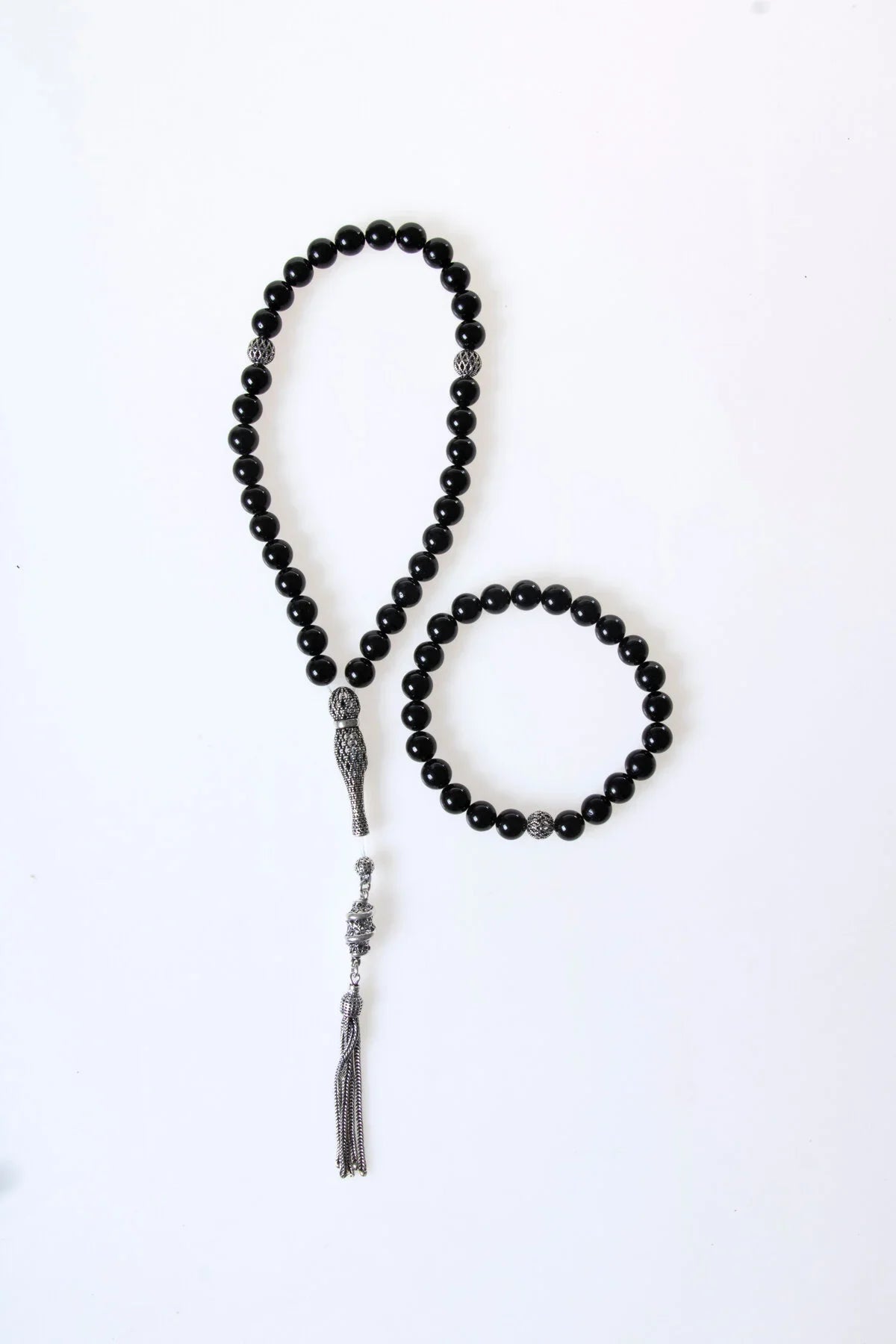 Laboratory Certified Tourmaline Natural Stone 925 Sterling Silver Imam Bead Prayer Beads & Bracelet Set – 8 mm