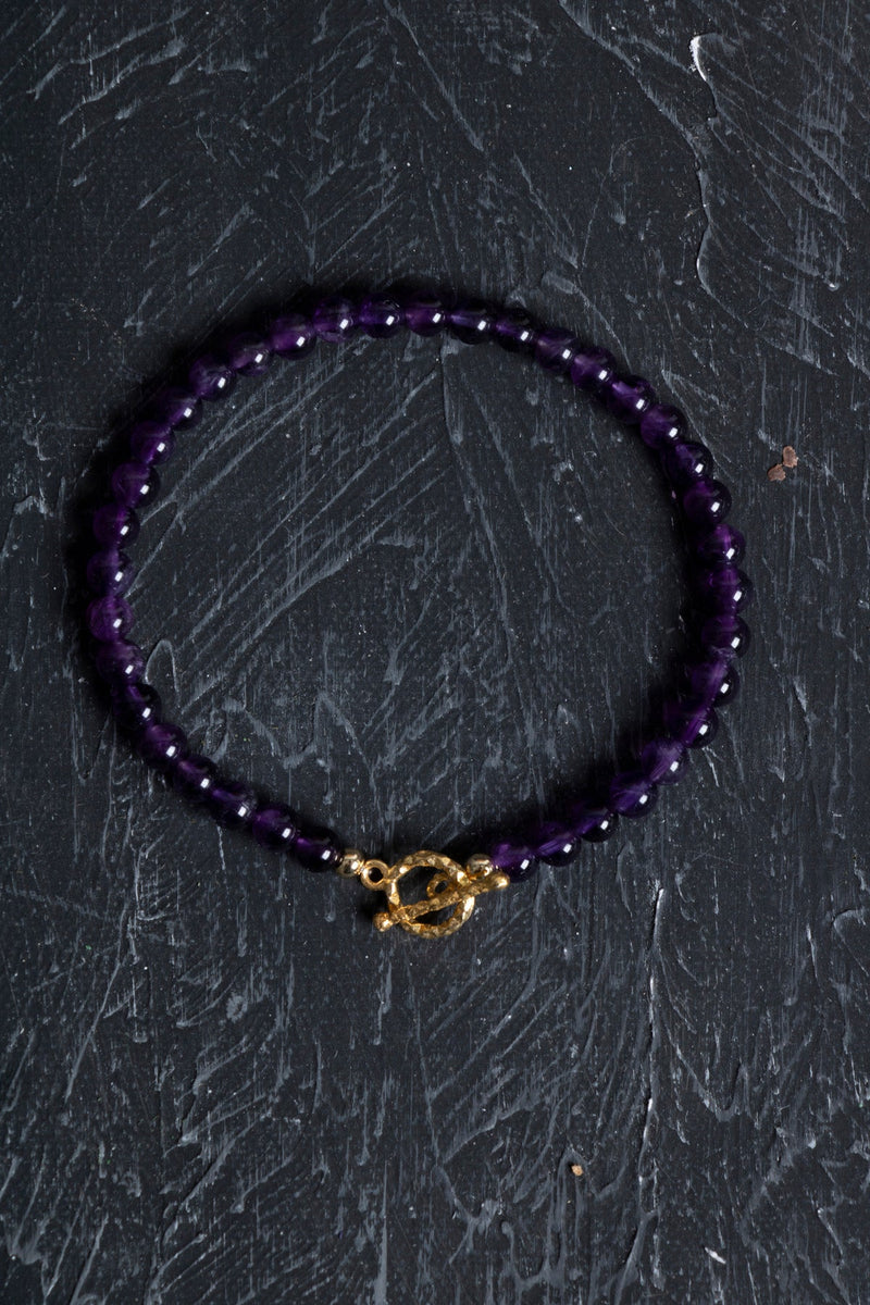 Laboratory Certified Amethyst Natural Stone Bracelet with Gold-Plated Sterling Silver Accents
