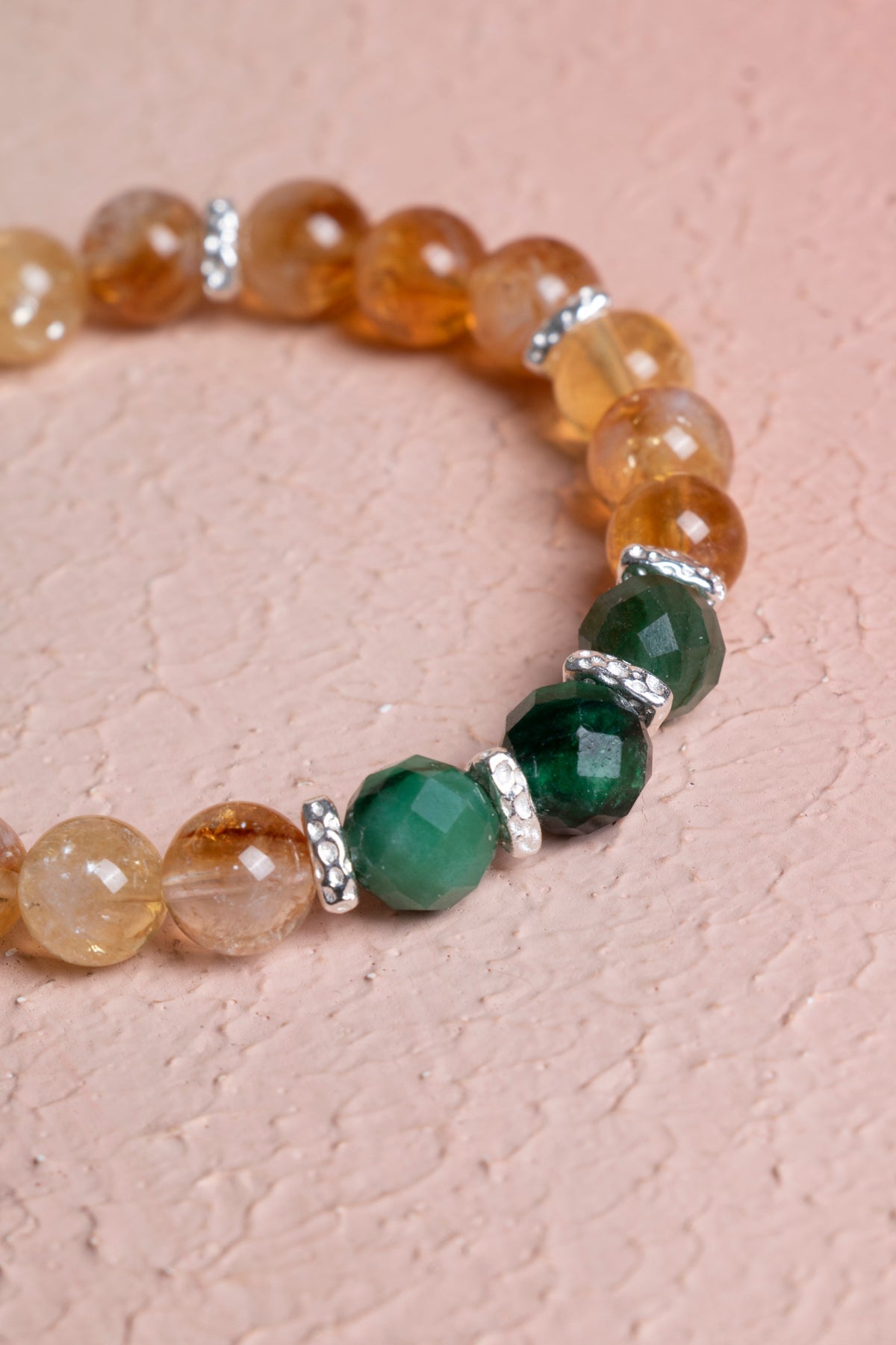 Laboratory Certified Citrine & Emerald Natural Stone Bracelet with Silver Accents