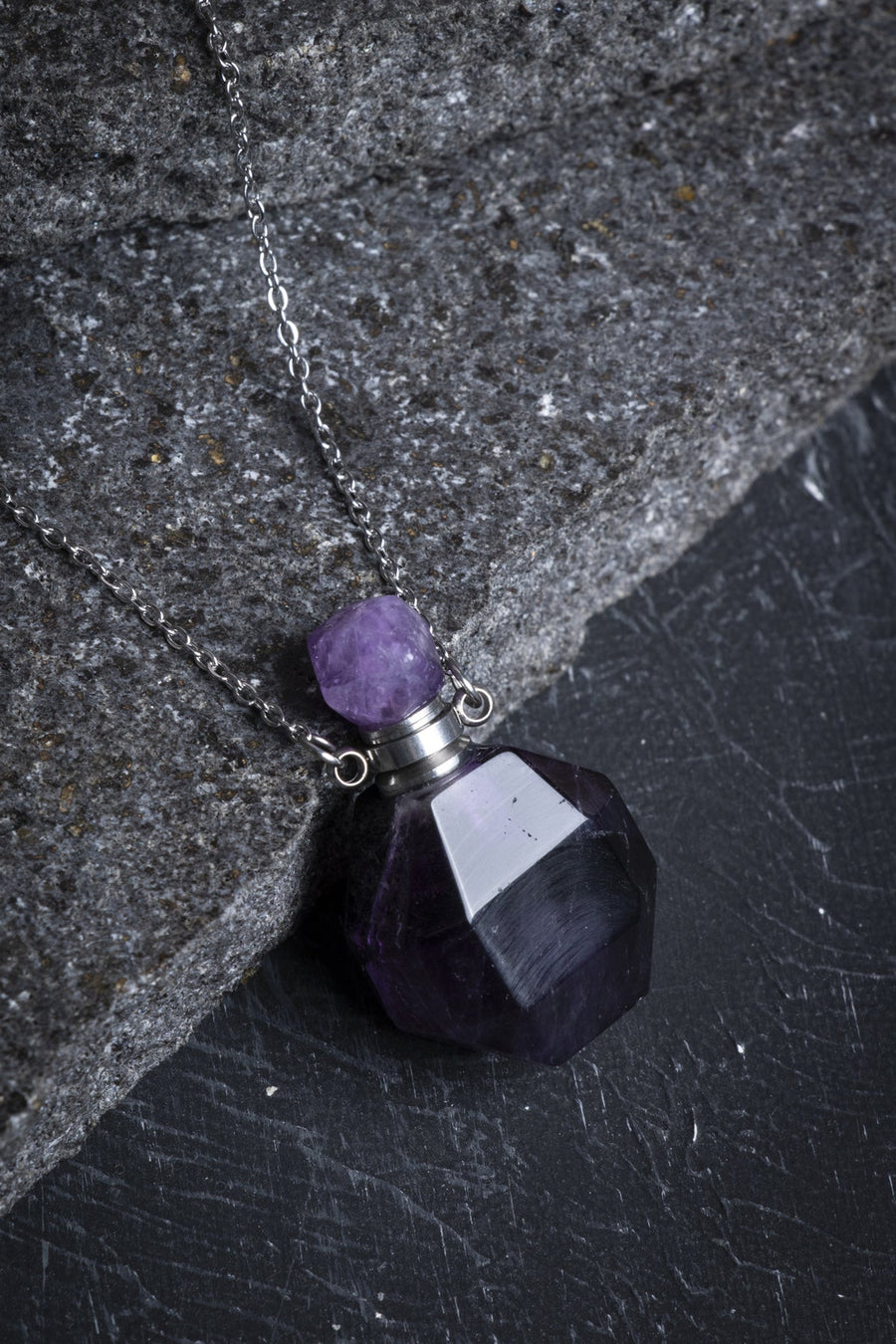 Laboratory Certified Fluorite Natural Stone Perfume Bottle Necklace