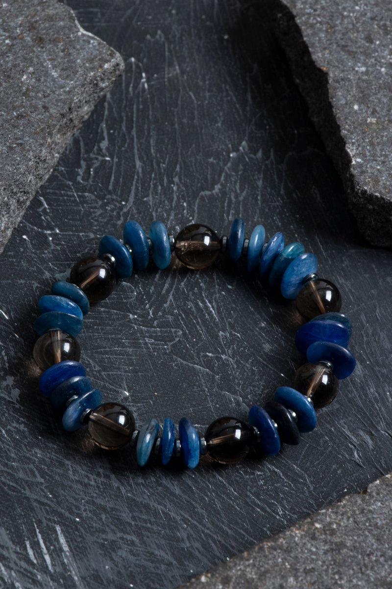 Laboratory Certified Smoky Quartz, Kyanite & Hematite Natural Stone Bracelet
