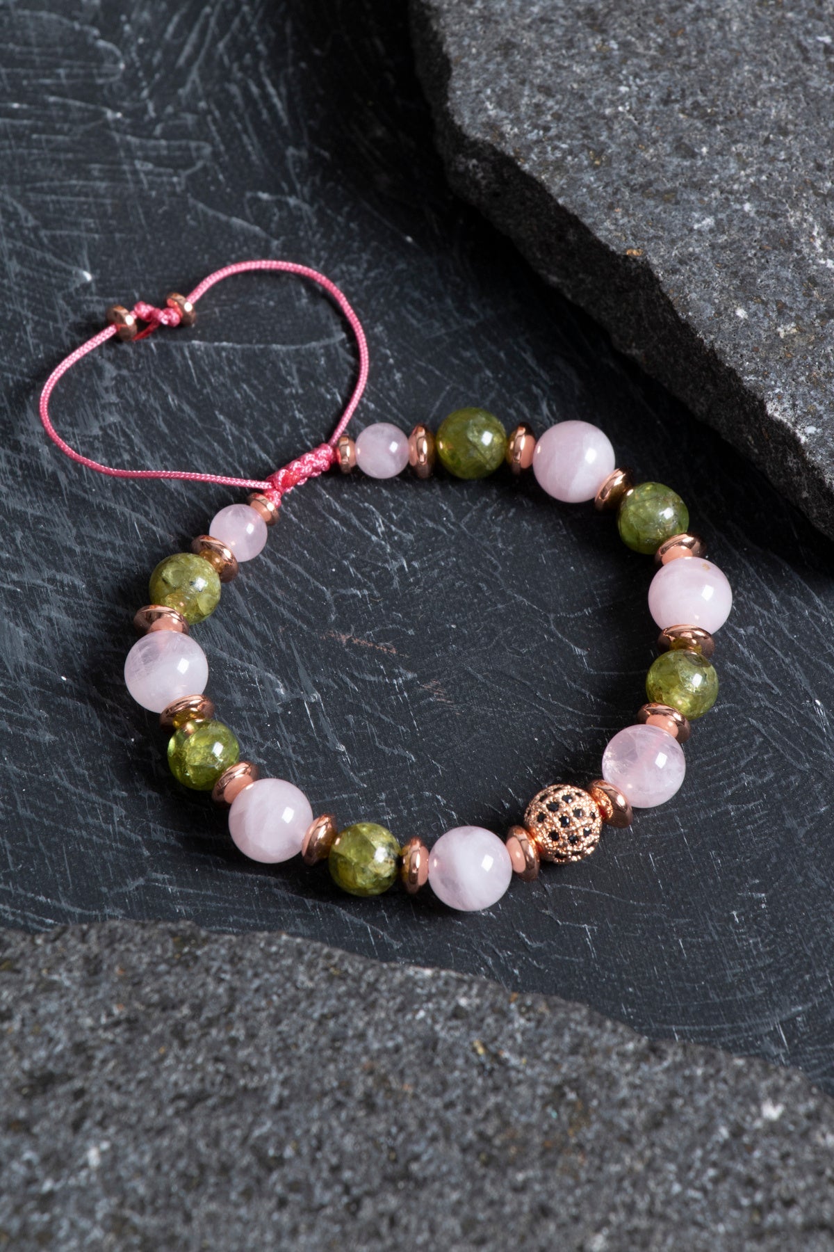 Laboratory Certified Peridot (Zebercet), Rose Quartz & Hematite Natural Stone Bracelet