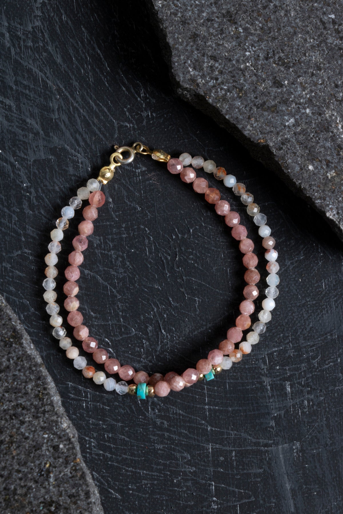 Sertifikalı Rodokrozit, Sitrin, Turkuaz Doğal Taş Bileklik