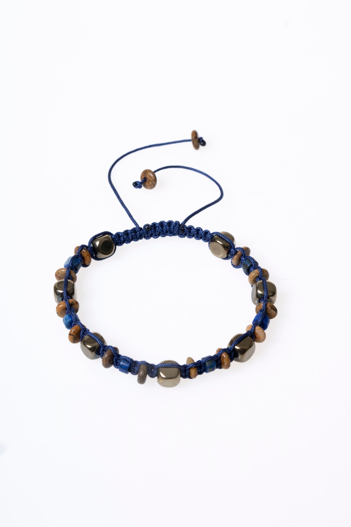 Laboratory Certified Lapis Lazuli, Jasper & Hematite Natural Stone Macramé Bracelet