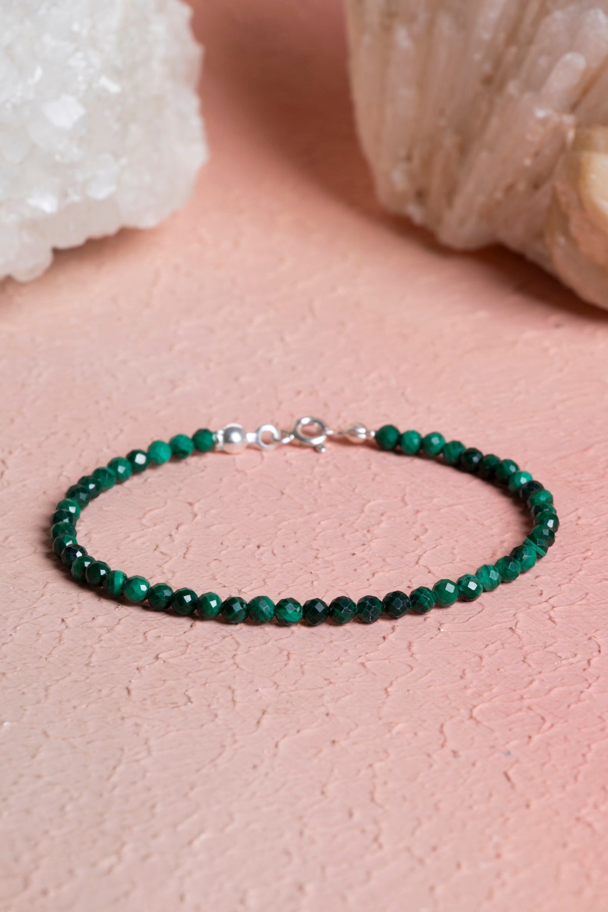 Laboratory Certified Malachite Natural Stone Bracelet with Silver Clasp