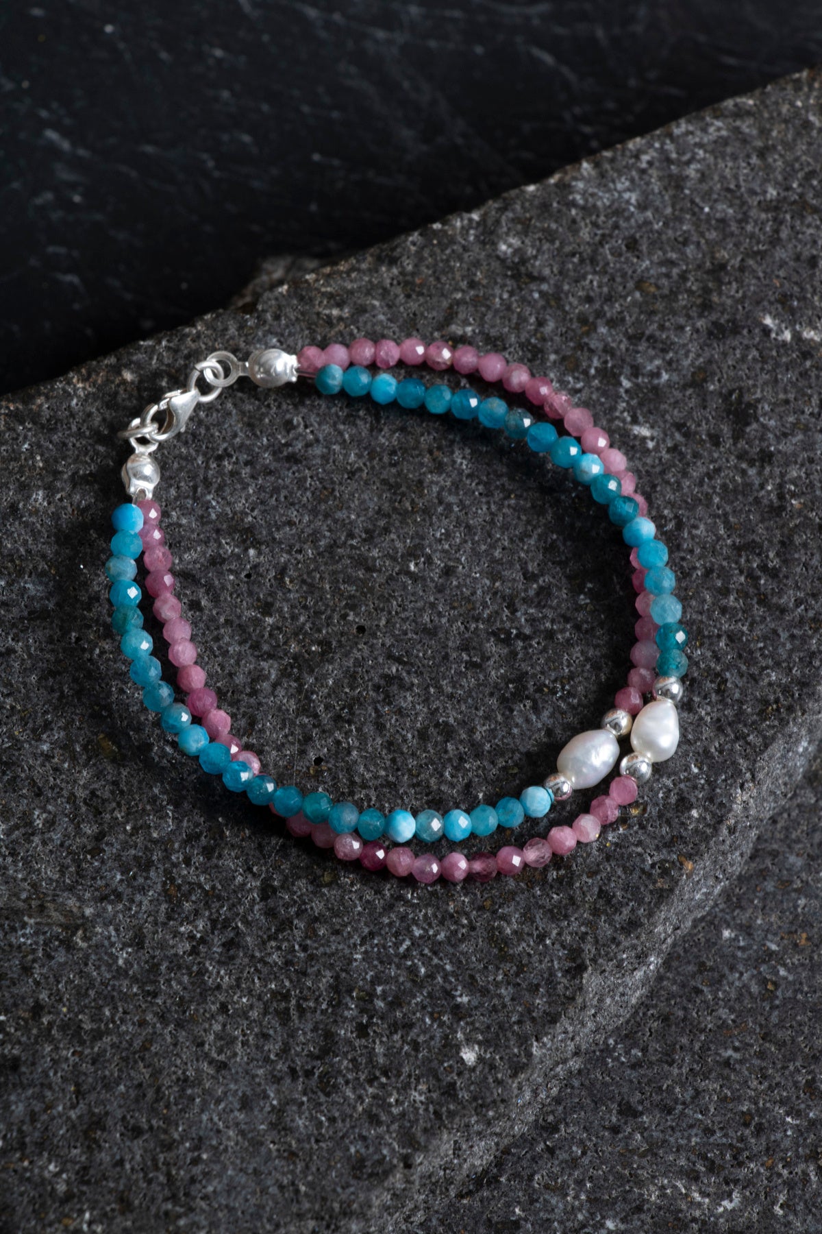 Laboratory Certified Tourmaline, Apatite & Pearl Natural Stone Bracelet