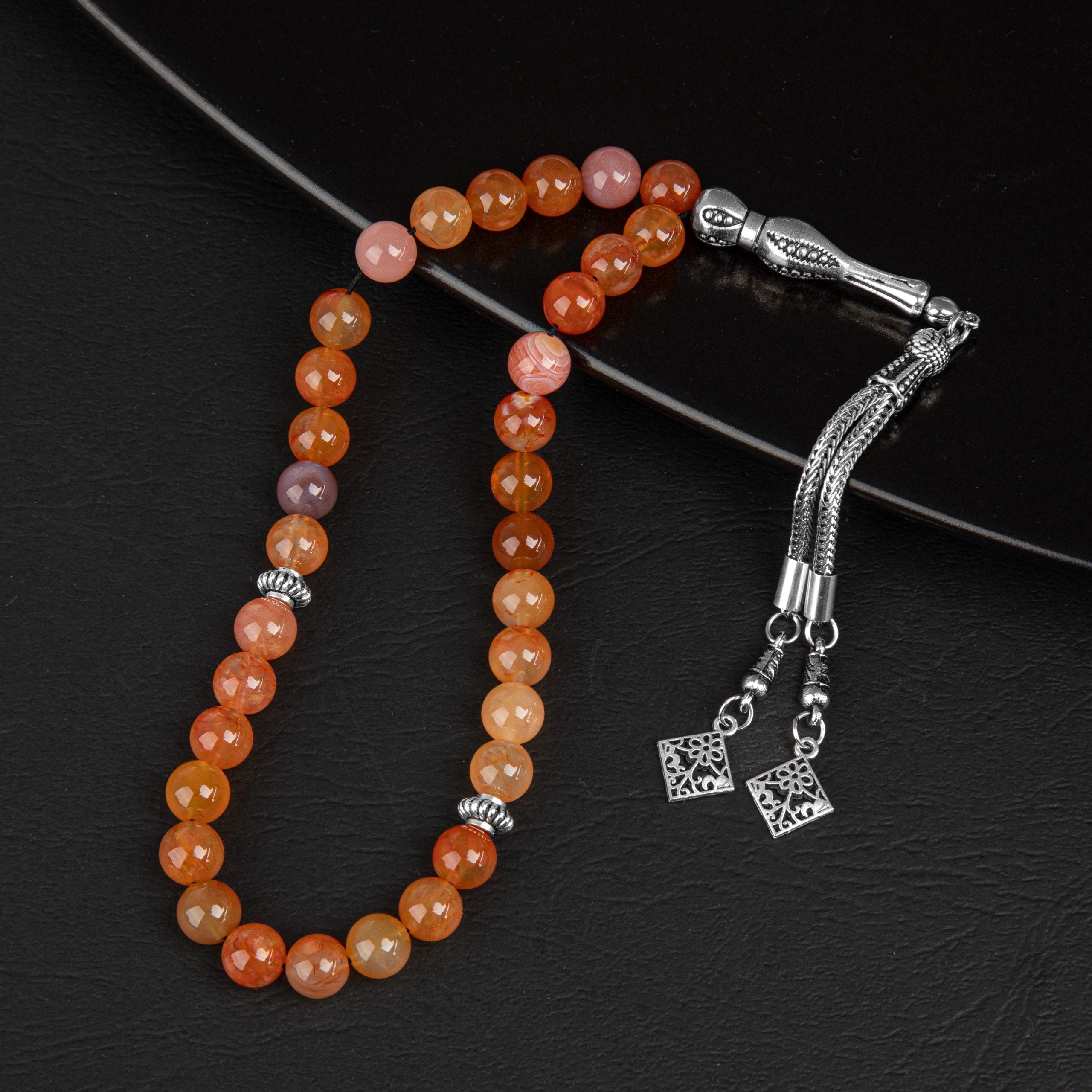 Karnelyan Agate Natural Gemstone Prayer Beads 33-Bead – 8mm Handcrafted