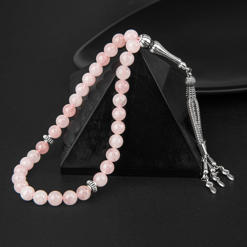 Laboratory Certified Rose Quartz (Rose Quartz) Natural Gemstone Prayer Beads 33-Bead - 8mm