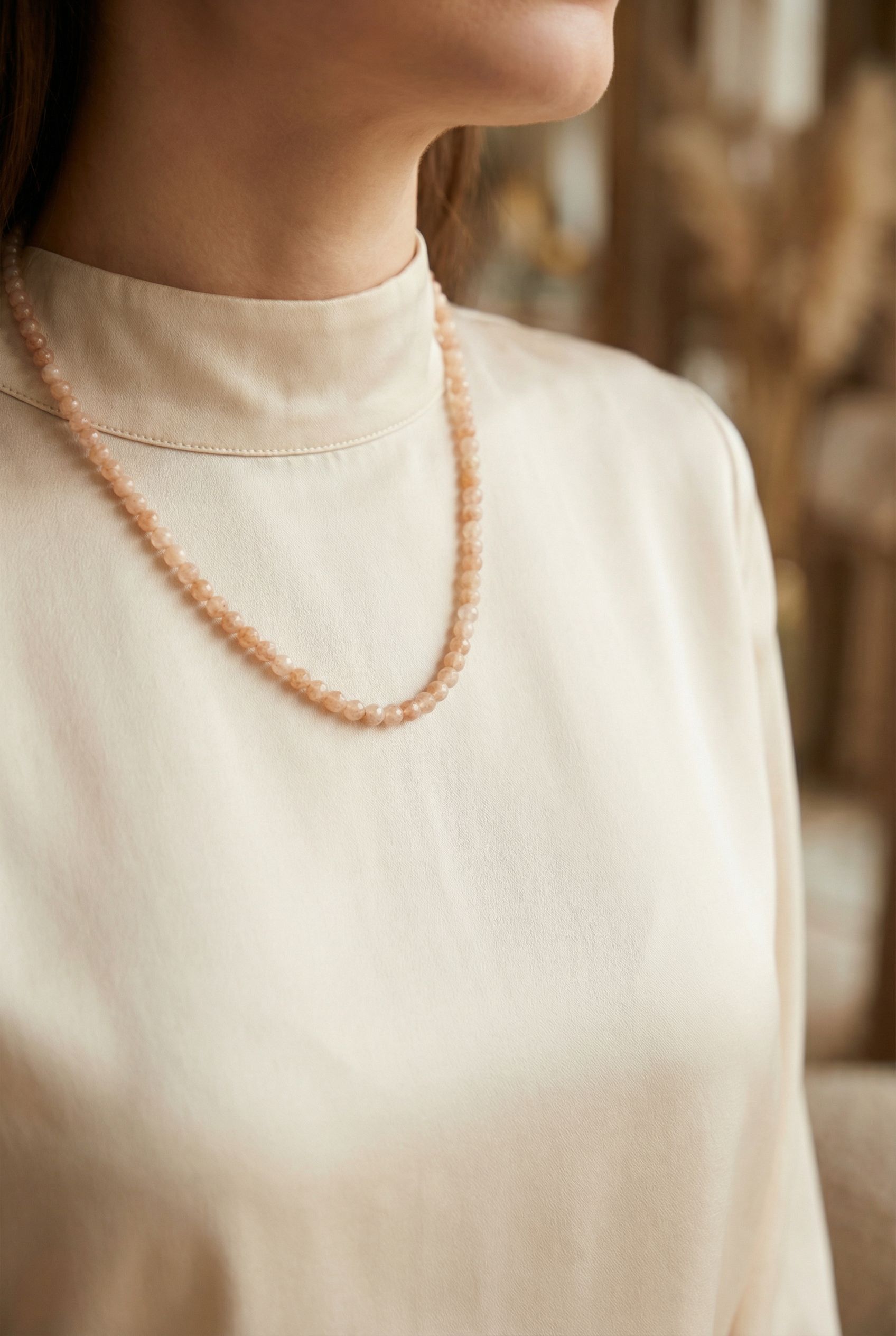 Laboratory Certified Moonstone Natural Stone Necklace 4 mm • 45 cm