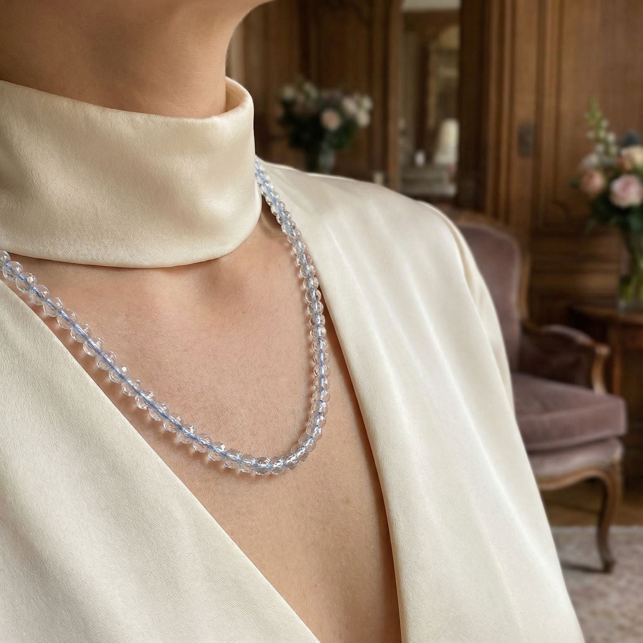 Laboratory Certified Aquamarine Natural Stone Necklace 4 mm • 45 cm