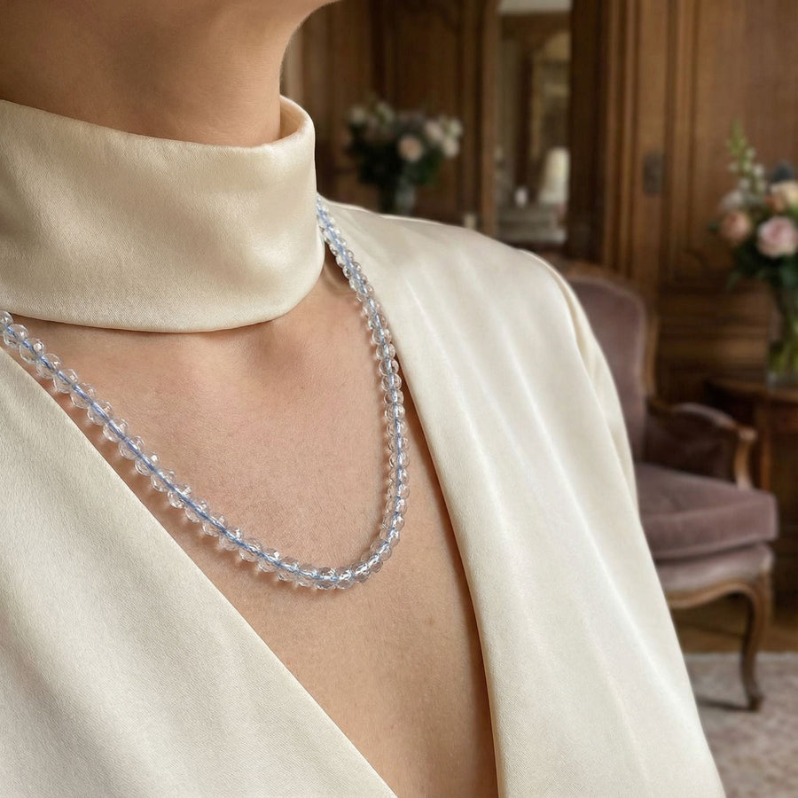 Laboratory Certified Aquamarine Natural Stone Necklace 4 mm • 45 cm