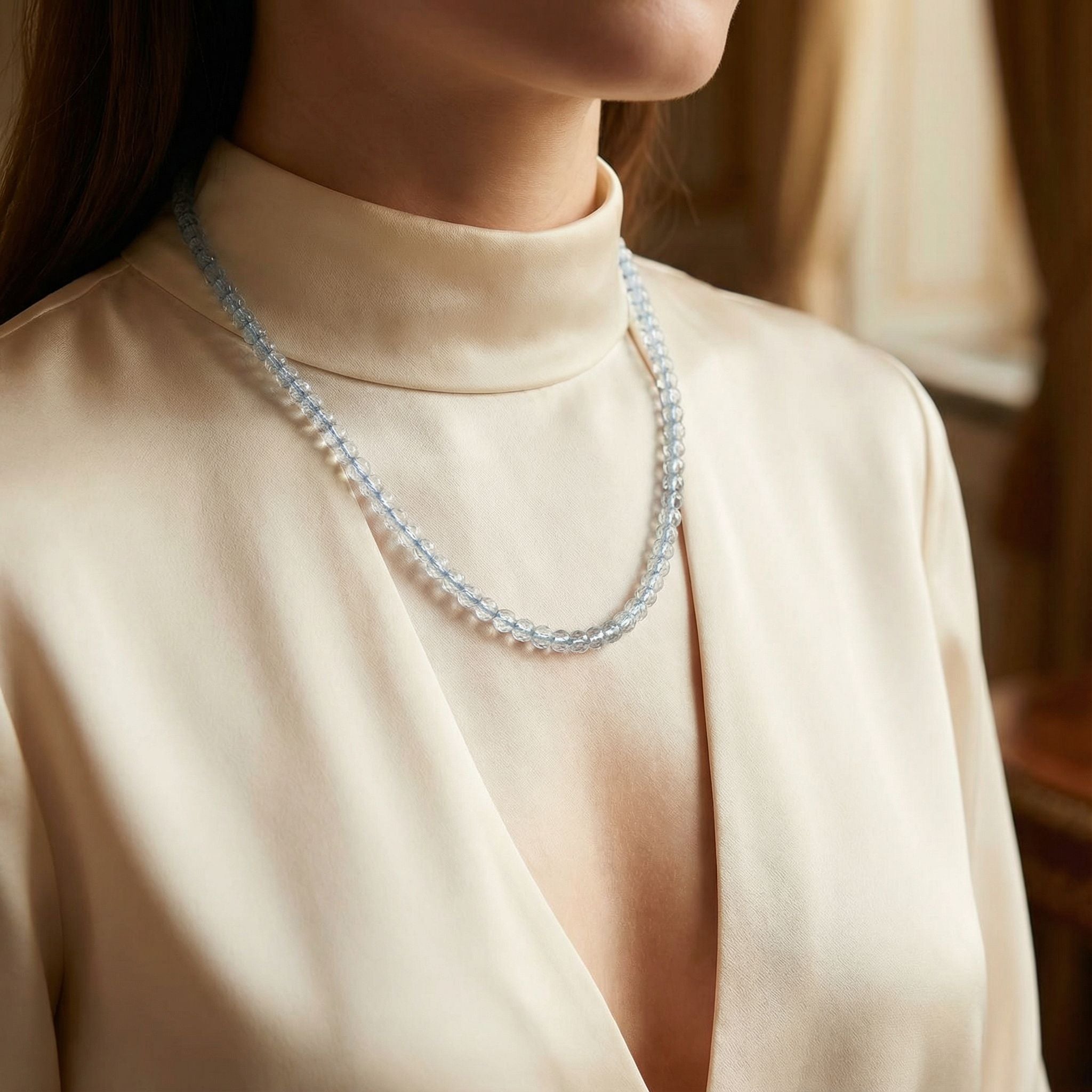 Laboratory Certified Aquamarine Natural Stone Necklace 4 mm • 45 cm