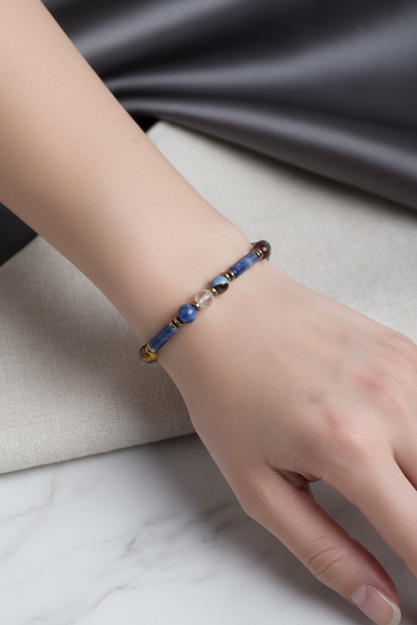 Laboratory Certified Leo Zodiac Natural Stone Bracelet – Lapis Lazuli, Sodalite & Bronzite