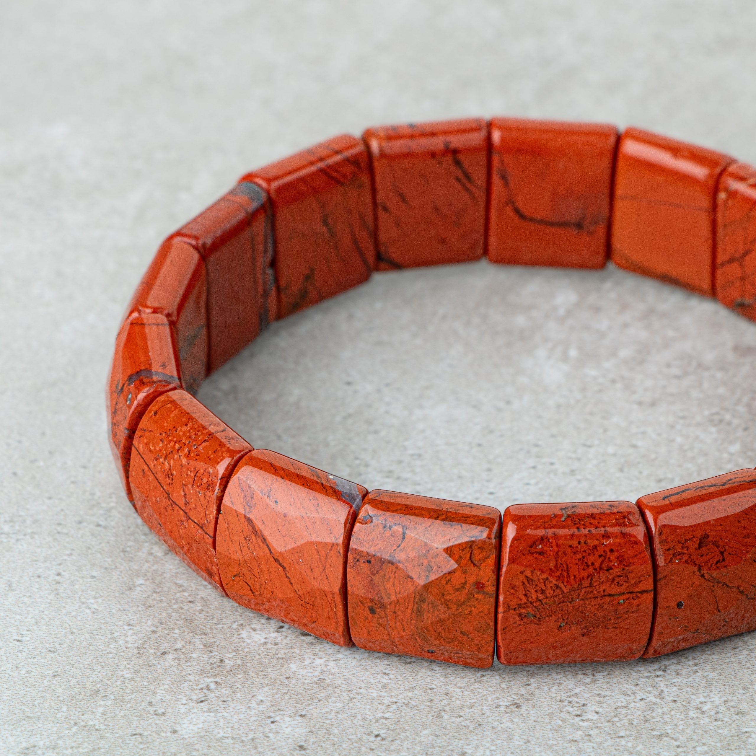Certified Dragon Jasper Wide Cut Herringbone Natural Gemstone Bracelet