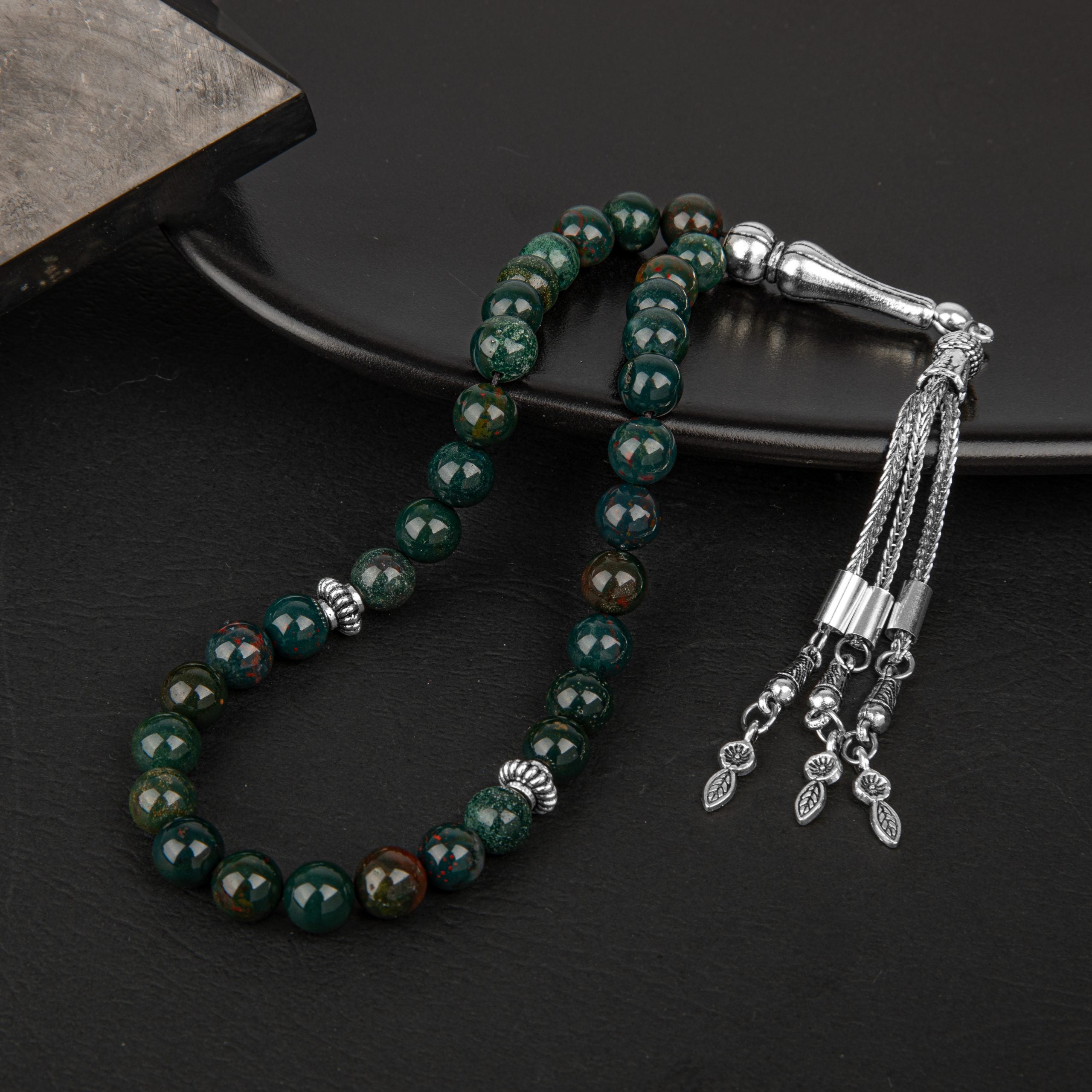 Bloodstone Natural Gemstone Prayer Beads 33-Bead – 8mm Handcrafted