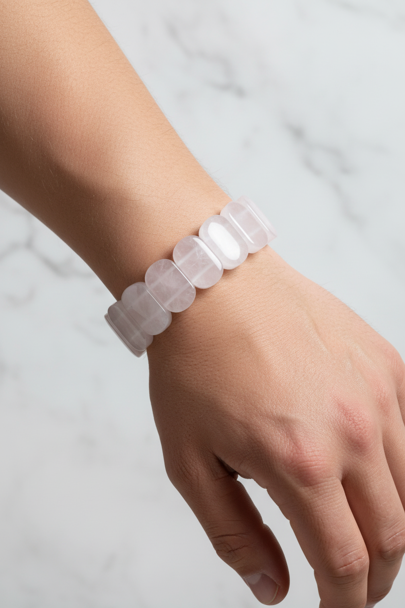 Clear Quartz Wide Cut Special Cut Natural Gemstone Bracelet (9 x 14 mm)
