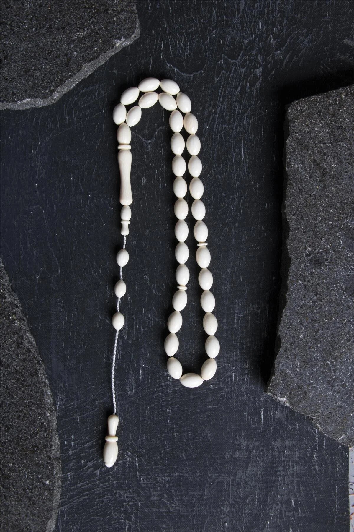 Laboratory Certified Ivory Tone Barley Cut Natural Stone Prayer Beads – 33 Beads
