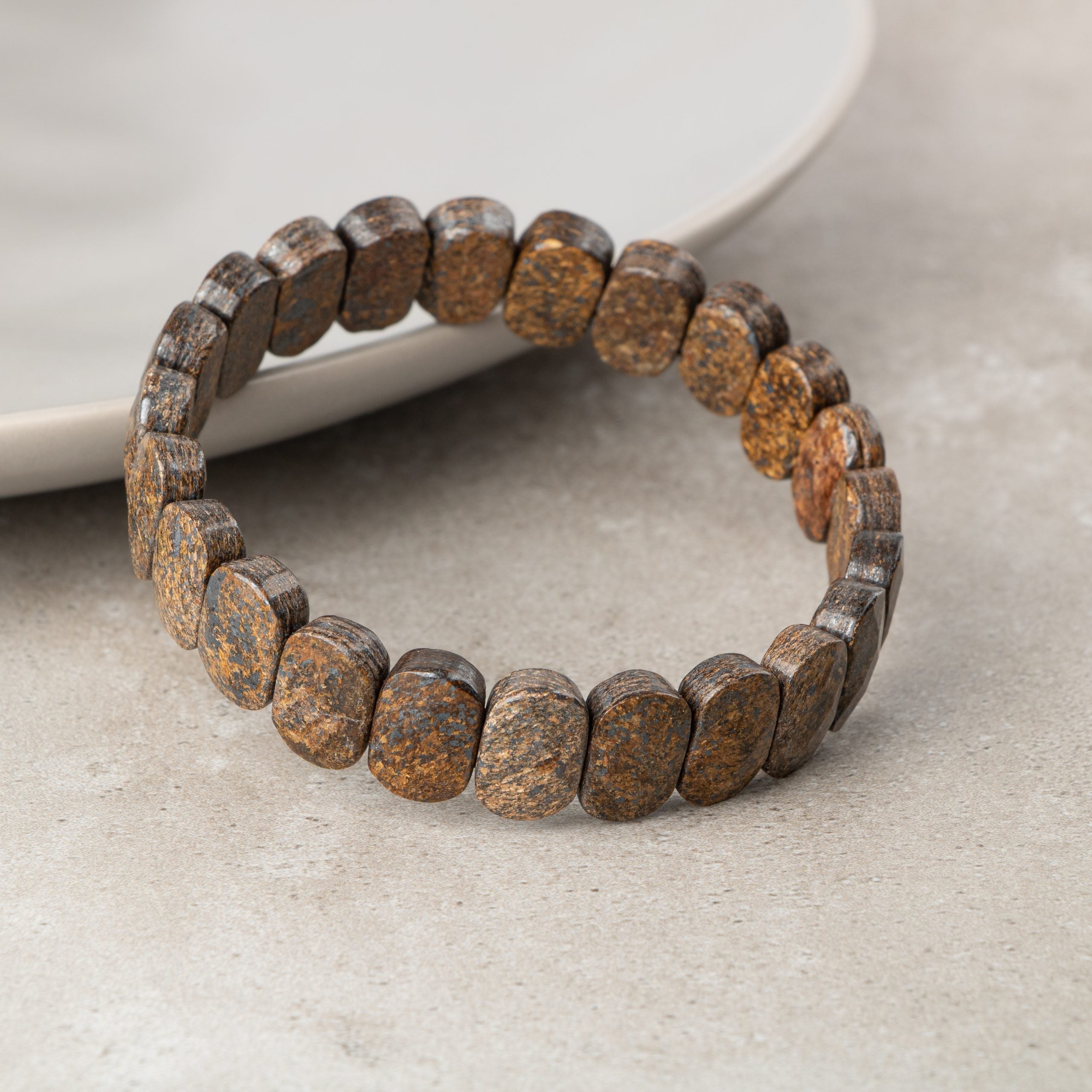 Certified Bronzite Wide Cut Natural Gemstone Bracelet