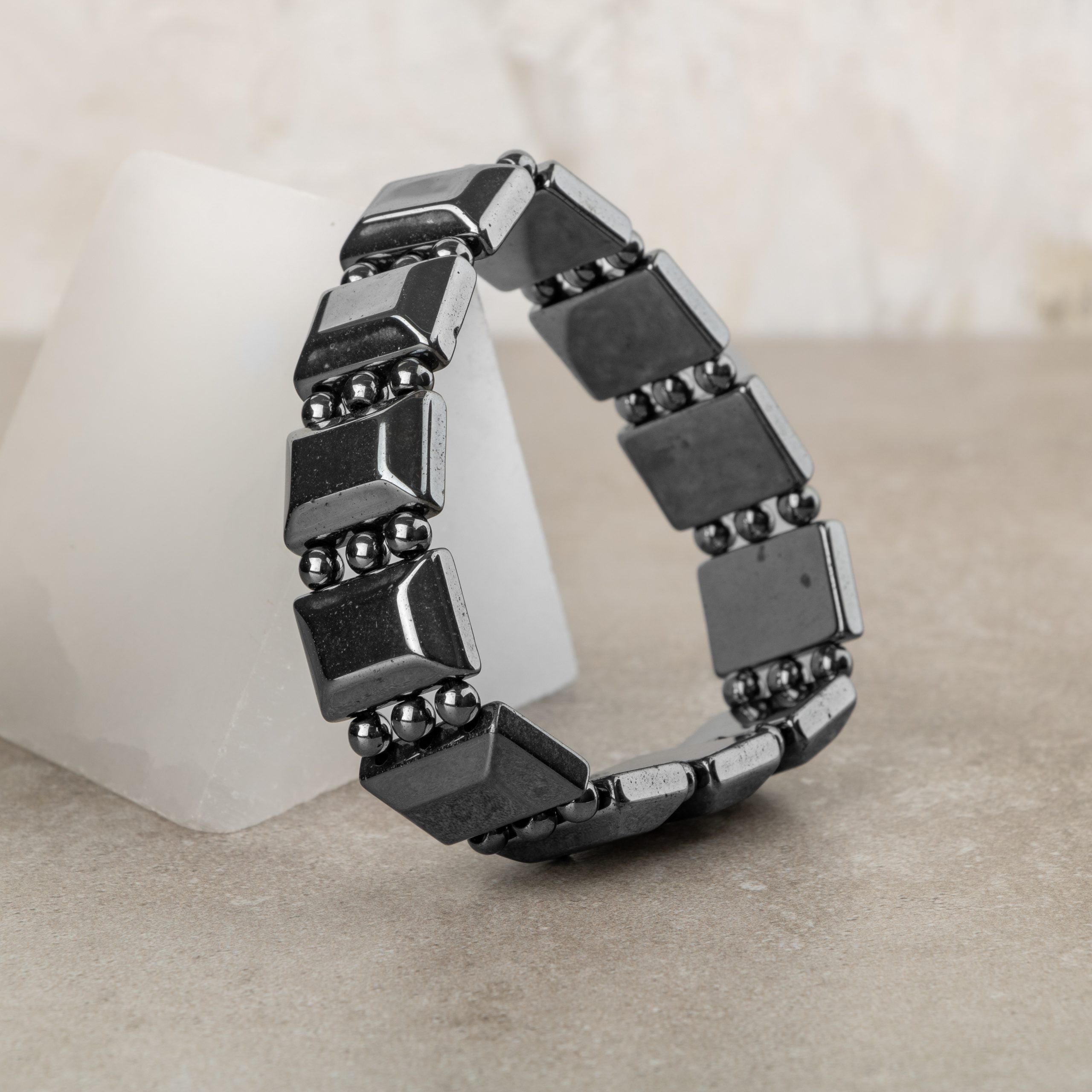 Certified Hematite Wide Cut Natural Gemstone Bracelet