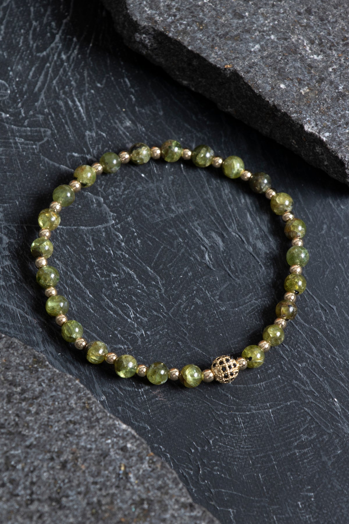 Laboratory Certified Peridot (Zebercet) & Hematite Natural Stone Bracelet