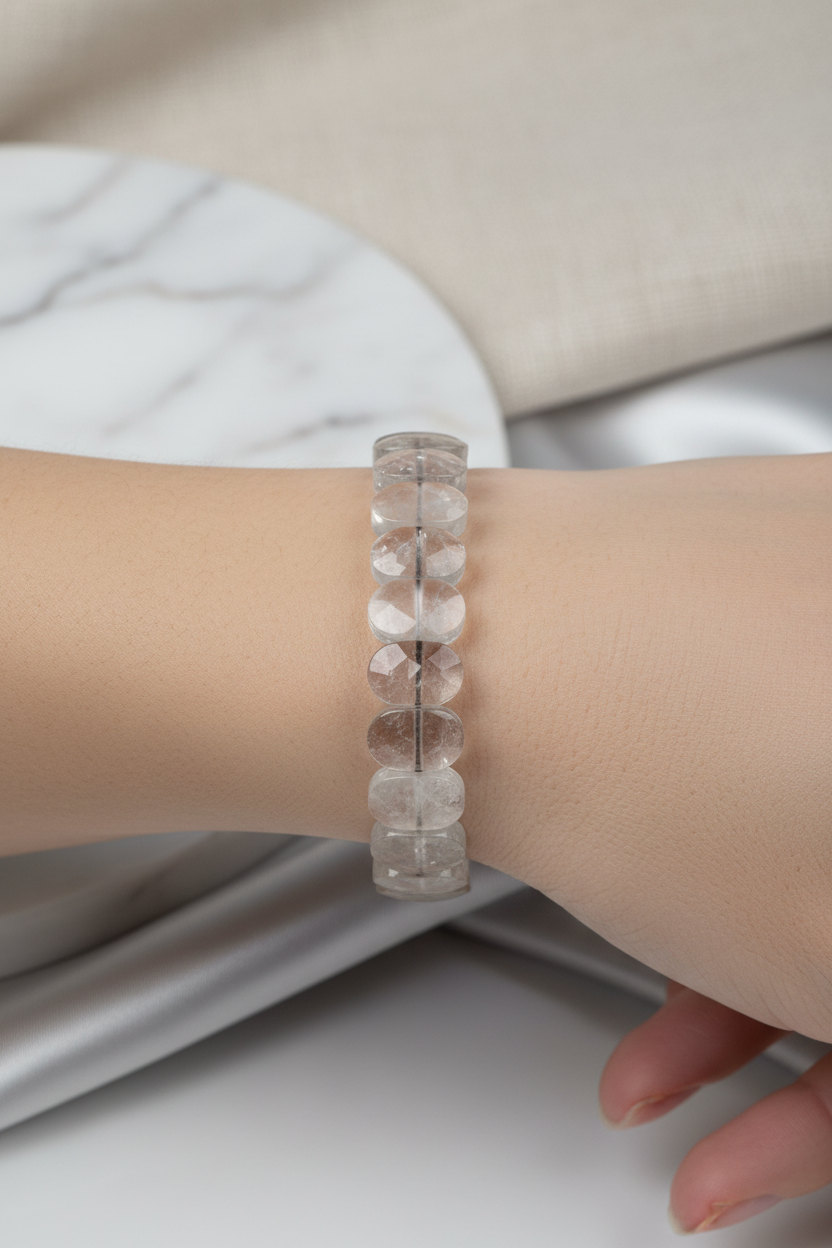 Milky Quartz Wide Cut Natural Gemstone Bracelet