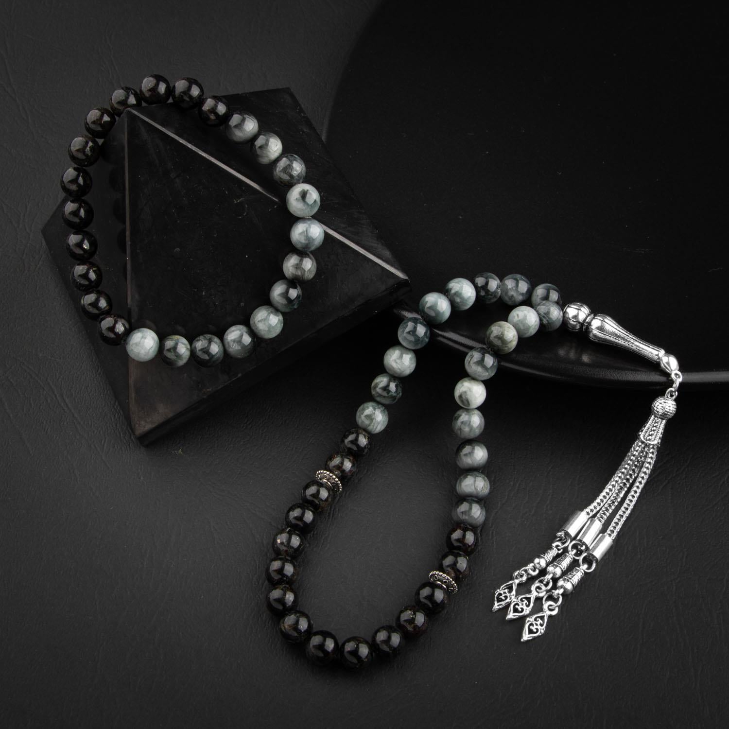 Cat's Eye & Black Tourmaline Natural Gemstone Prayer Beads & Bracelet Set