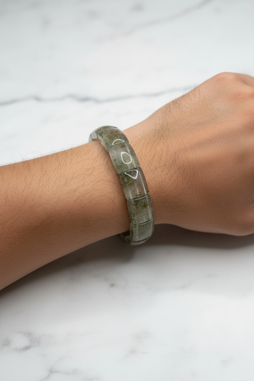 Prehnite Wide Cut Natural Gemstone Bracelet