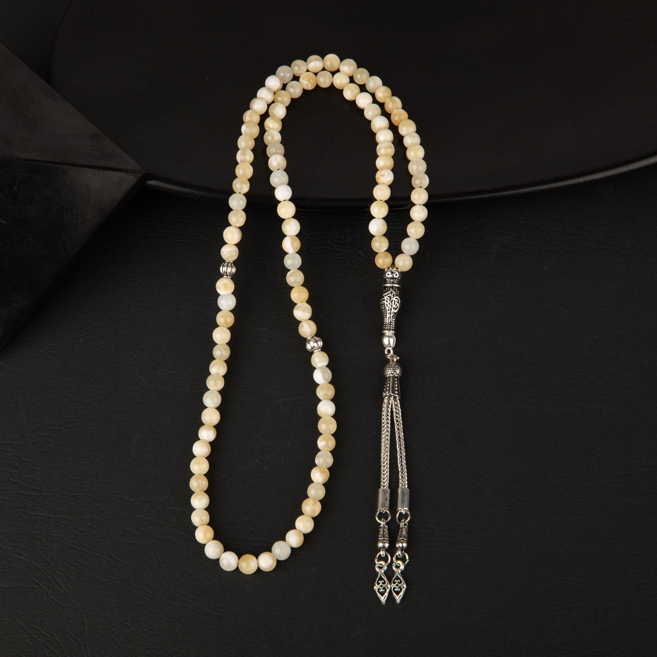 Aragonite Natural Gemstone Prayer Beads 99-Bead – 6mm Handcrafted