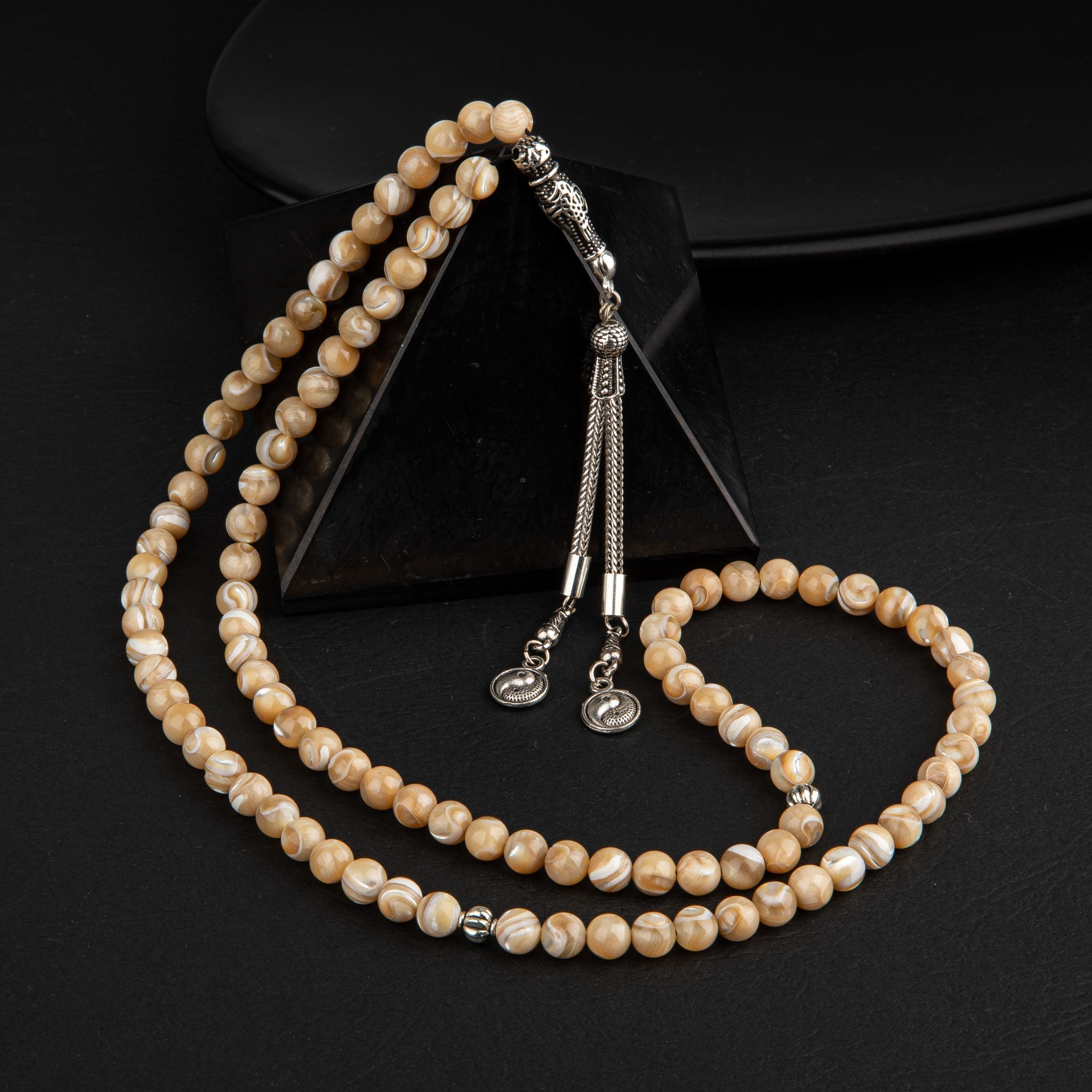 Mother of Pearl Natural Gemstone Prayer Beads 99-Bead – 6mm Handcrafted
