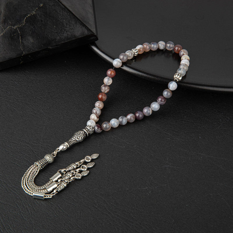Laboratory Certified Botswana Agate Natural Gemstone Prayer Beads 33-Bead – 6 mm