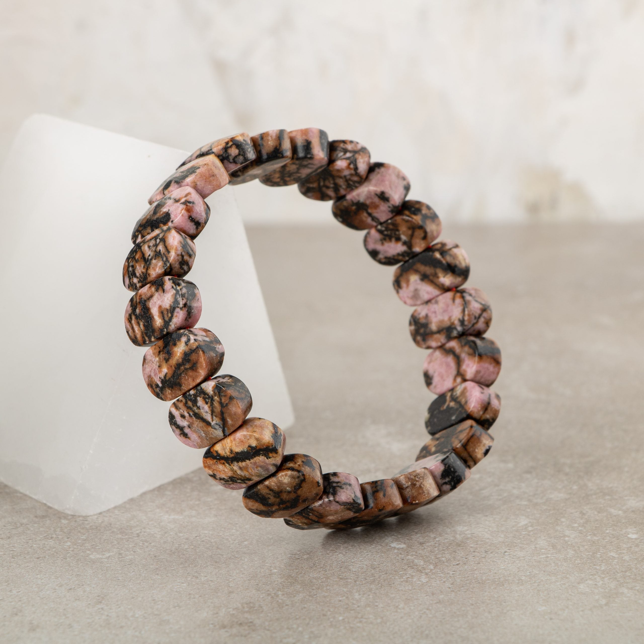 Certified Rhodonite Wide Cut Natural Gemstone Bracelet