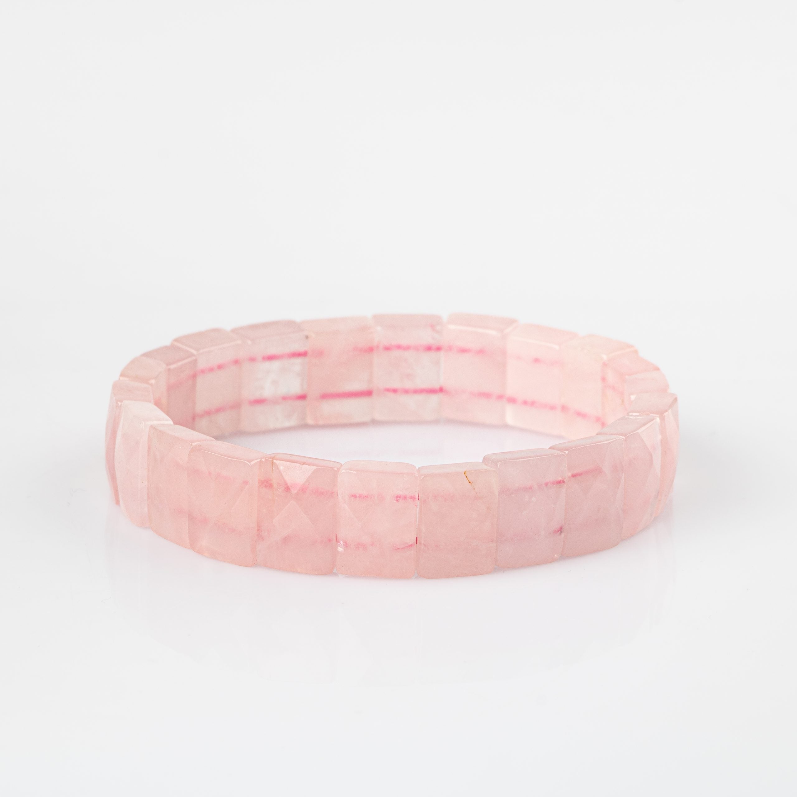 Certified Rose Quartz Wide Cut Square Cut Natural Gemstone Bracelet