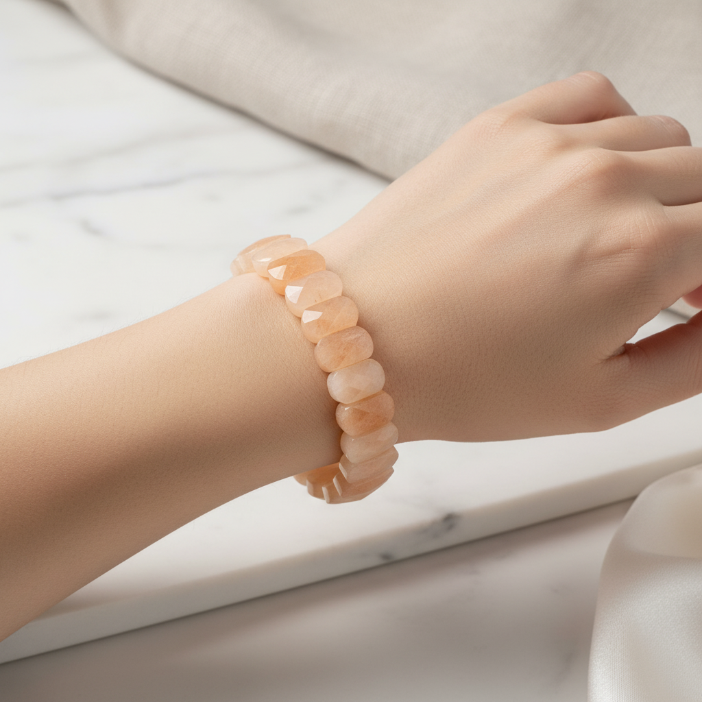 Morganite Wide Cut Natural Gemstone Bracelet