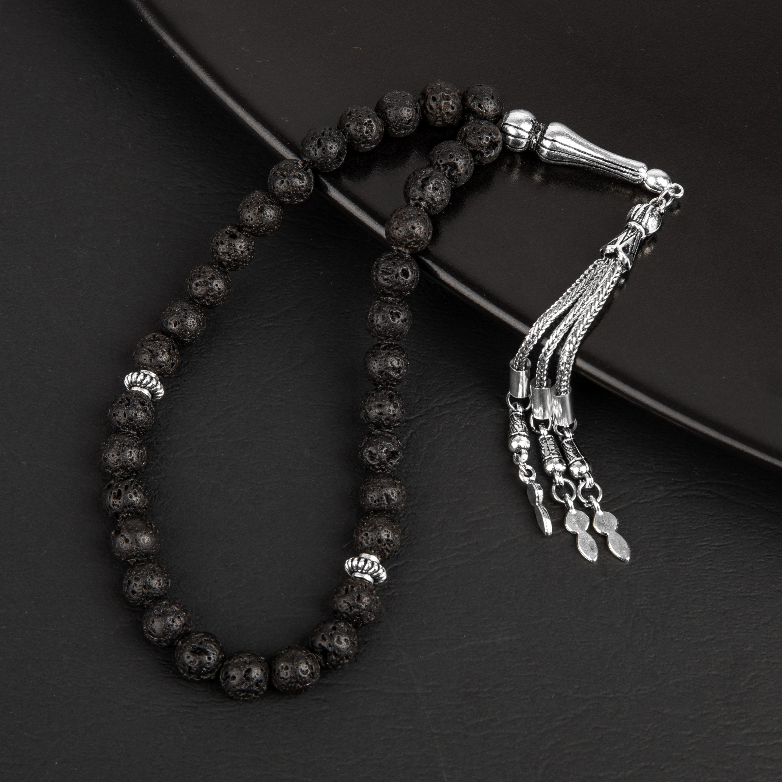 Black Lava Stone Natural Gemstone Prayer Beads 33-Bead – 8mm Handcrafted