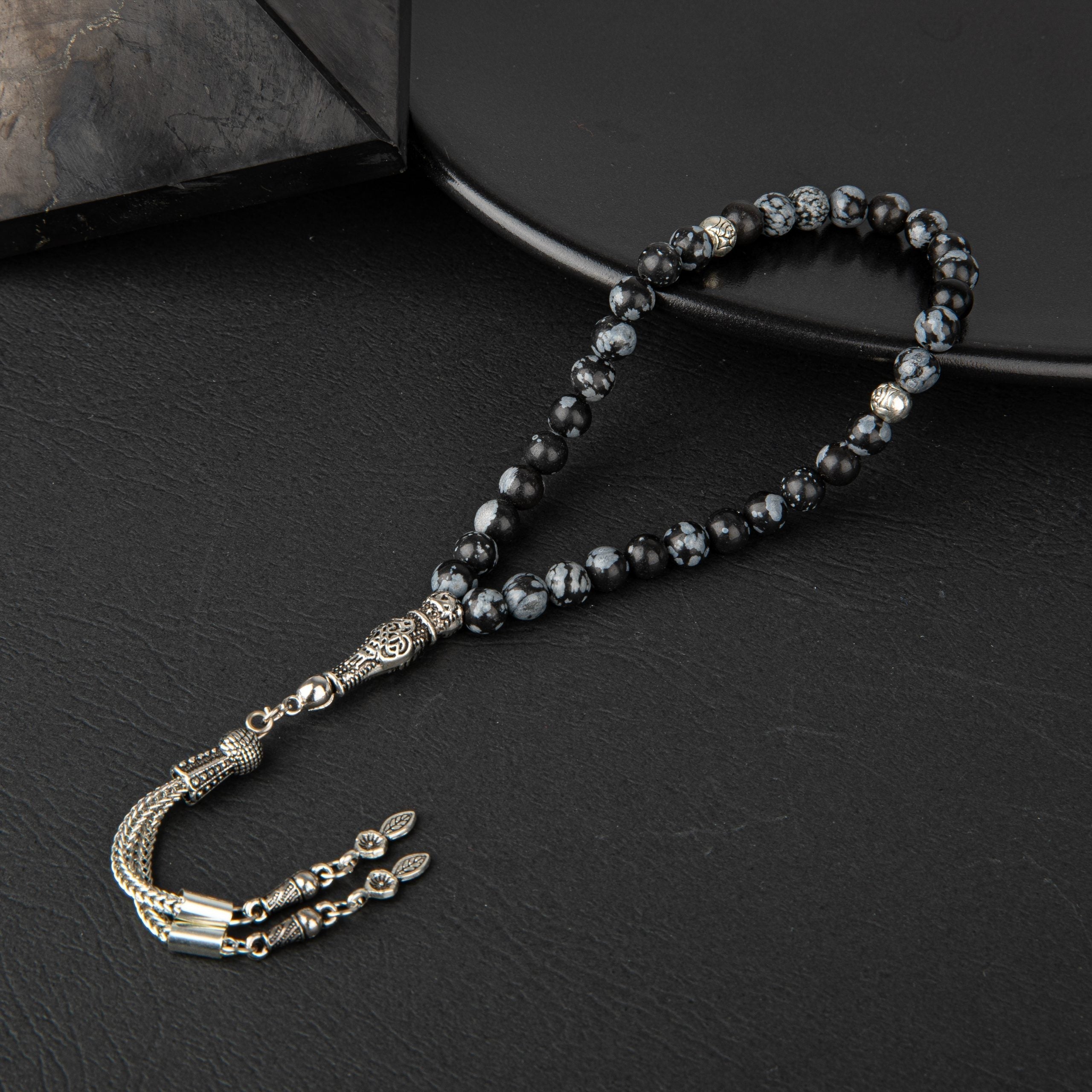 Snowflake Obsidian Natural Gemstone Prayer Beads 33-Bead – 6mm Handcrafted