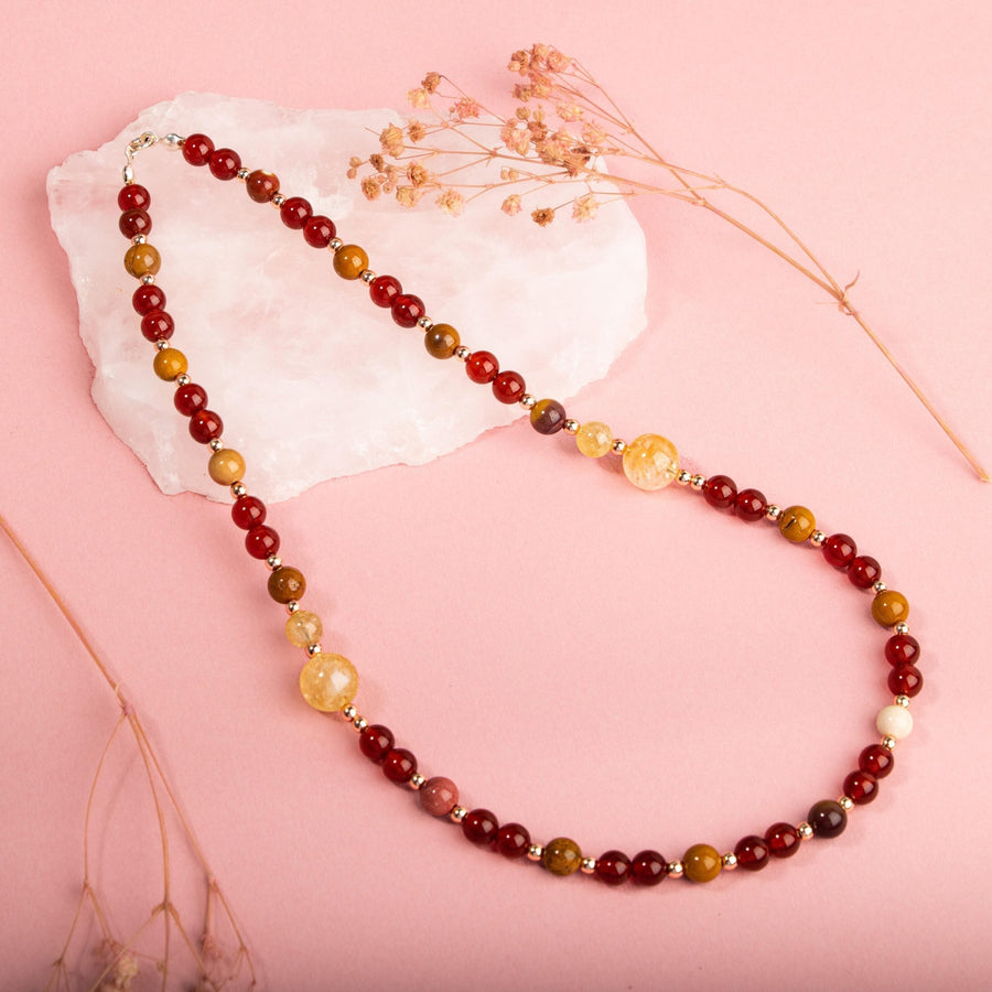 Laboratory Certified Red Agate, Citrine, Jasper & Hematite Natural Stone 925 Sterling Silver Necklace – Special Design