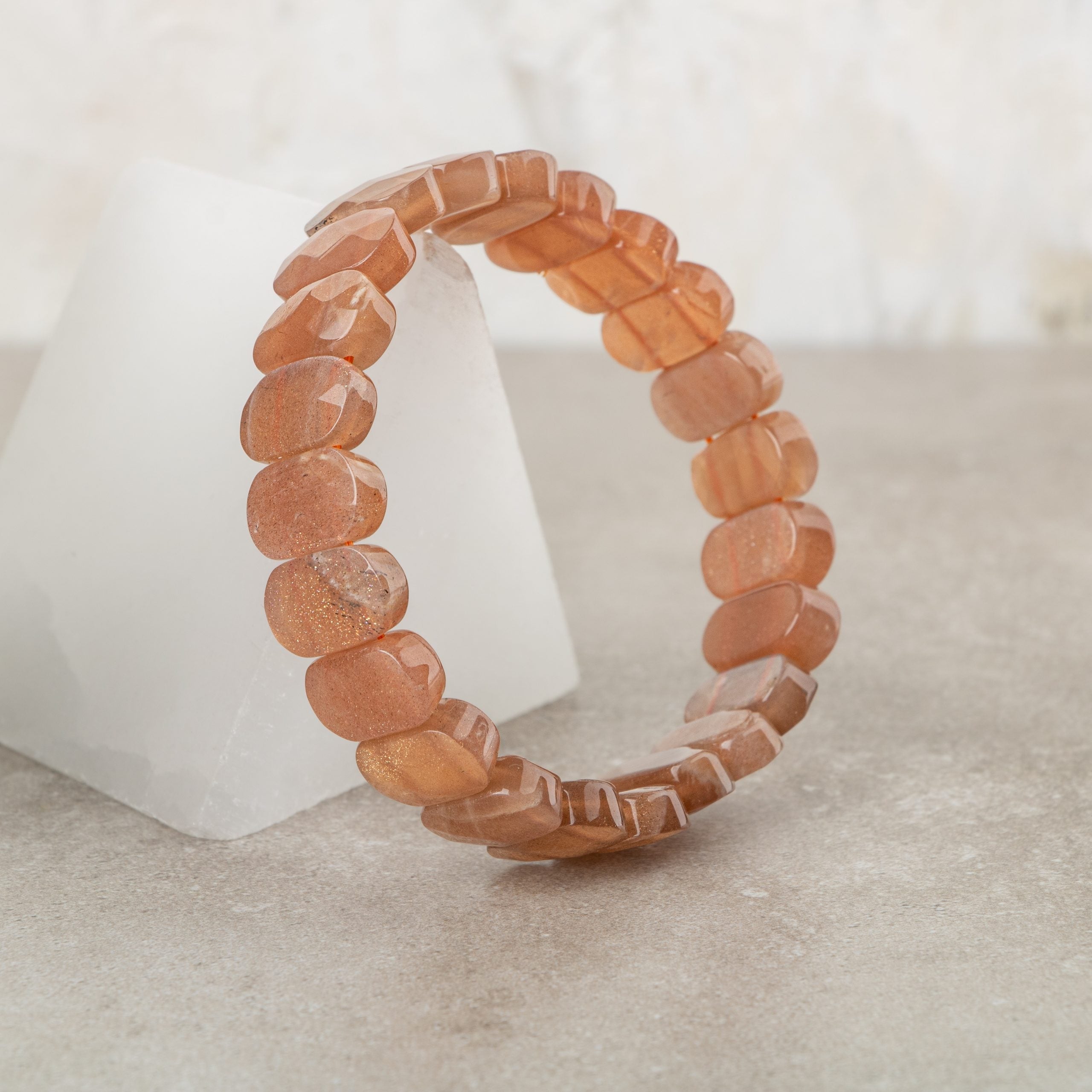 Certified Sunstone Wide Cut Natural Gemstone Bracelet
