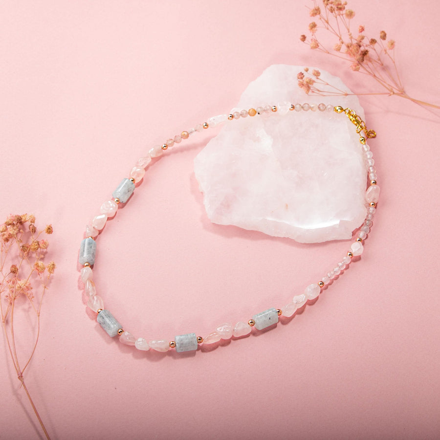 Laboratory Certified Rose Quartz & Aquamarine Jade Natural Stone Necklace – Special Design