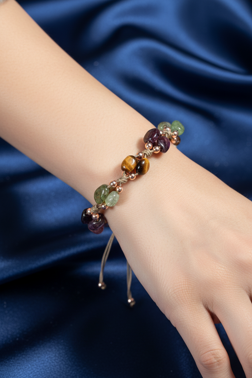 Laboratory Certified Capricorn Zodiac Natural Stone Macramé Bracelet – Amethyst, Garnet (Lal), Jasper, Tiger’s Eye, Kunzite, Prehnite & Multicolor Tourmaline