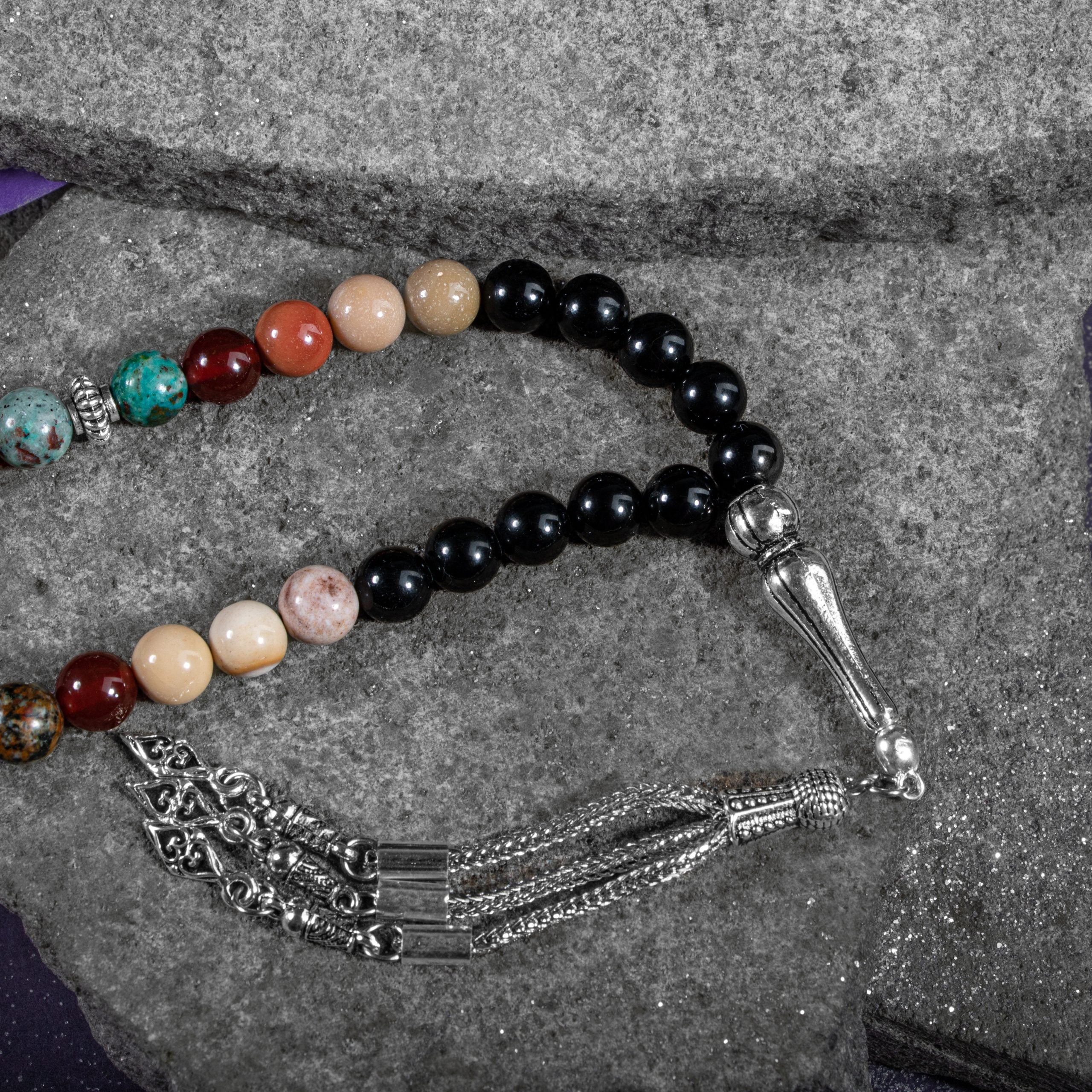 Virgo Zodiac Prayer Beads – Amazonite, Jasper, Red Agate, Chrysocolla & Black Tourmaline Natural Gemstone