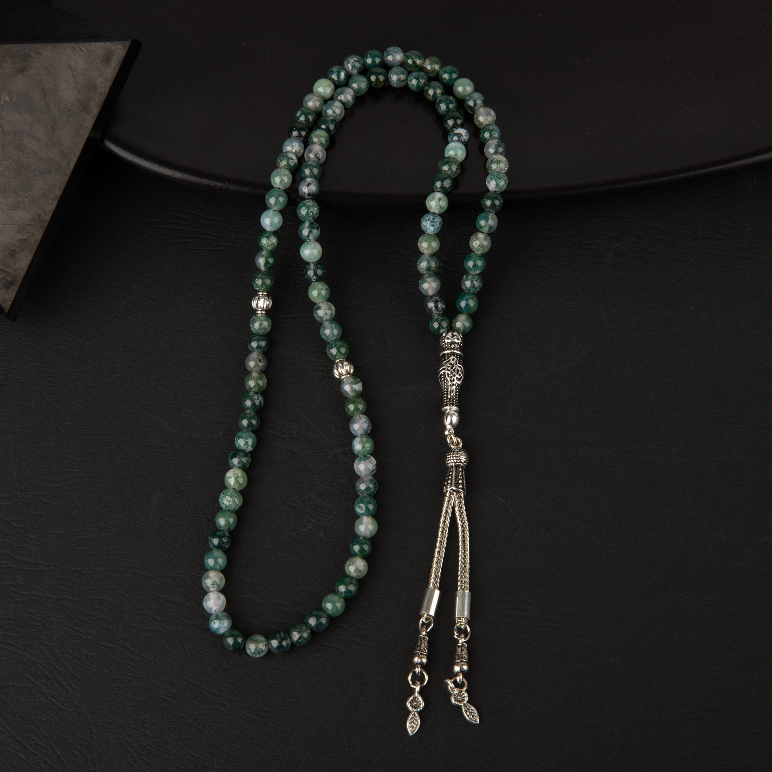 Moss Agate Natural Gemstone Prayer Beads 99-Bead – 6mm Handcrafted